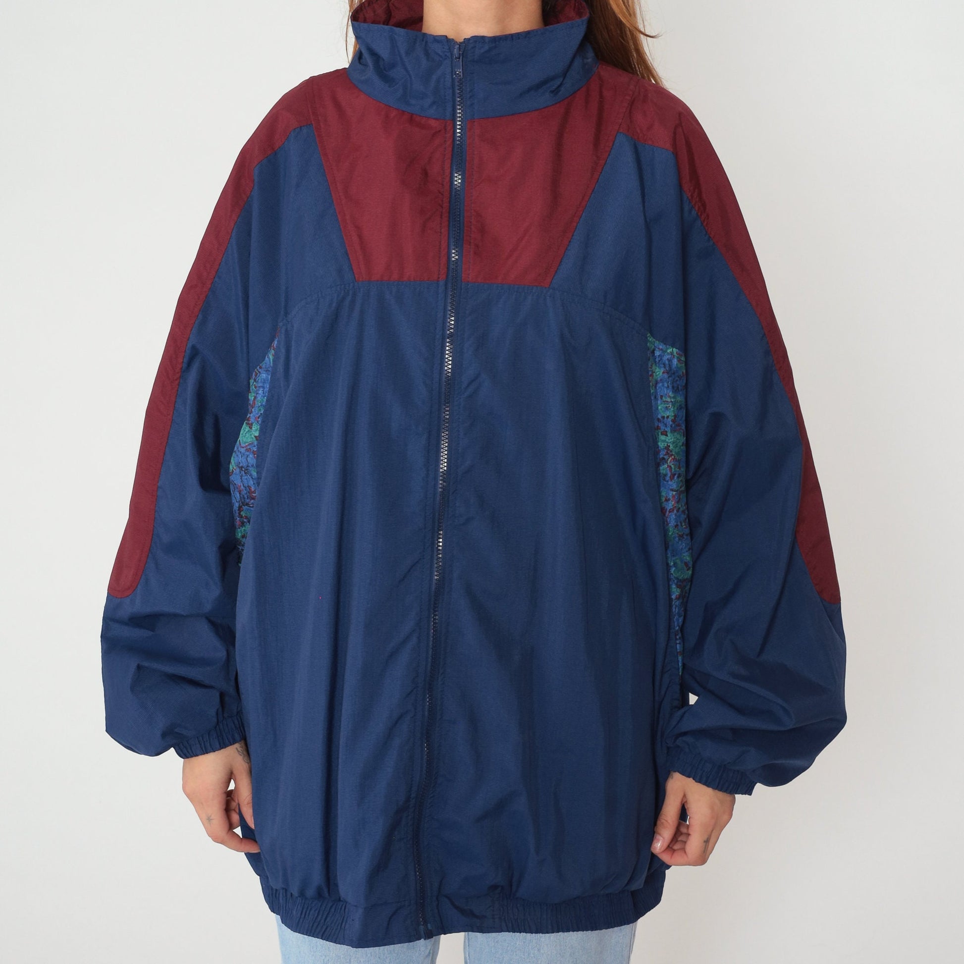 90s Pro Spirit Windbreaker Jacket Navy Burgundy Colorblock Extra Large XXL