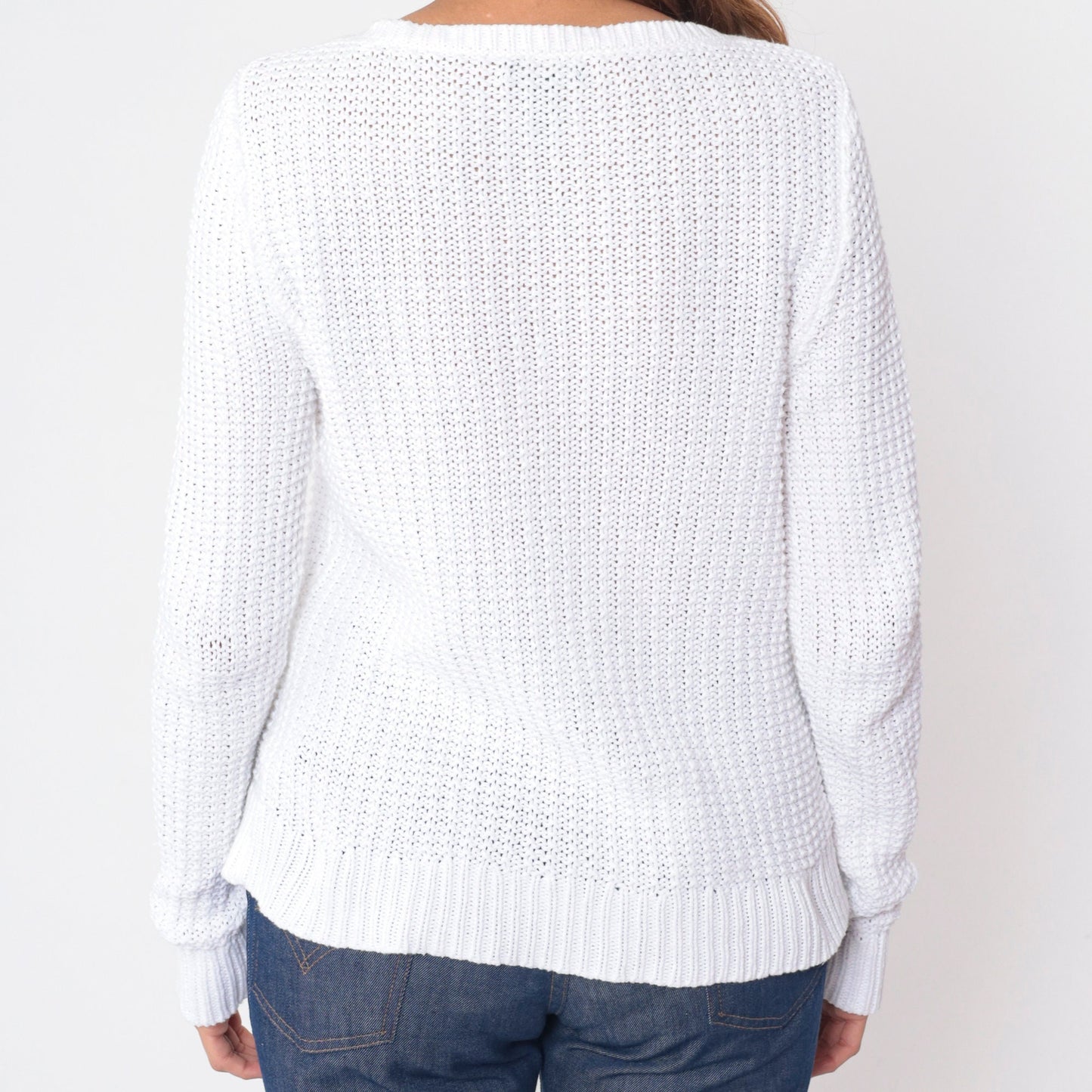 Y2K Ralph Lauren White Cable Knit Pullover Sweater Medium M
