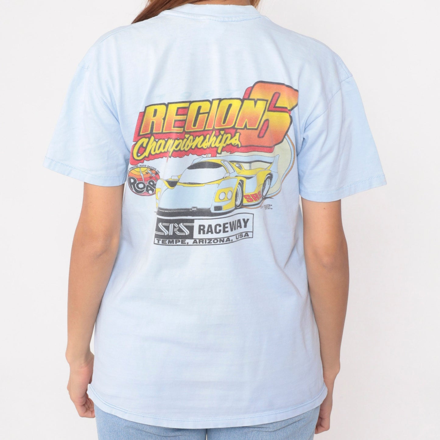 1987 RC Car Racing Championships T-Shirt Baby Blue Graphic Tee Medium