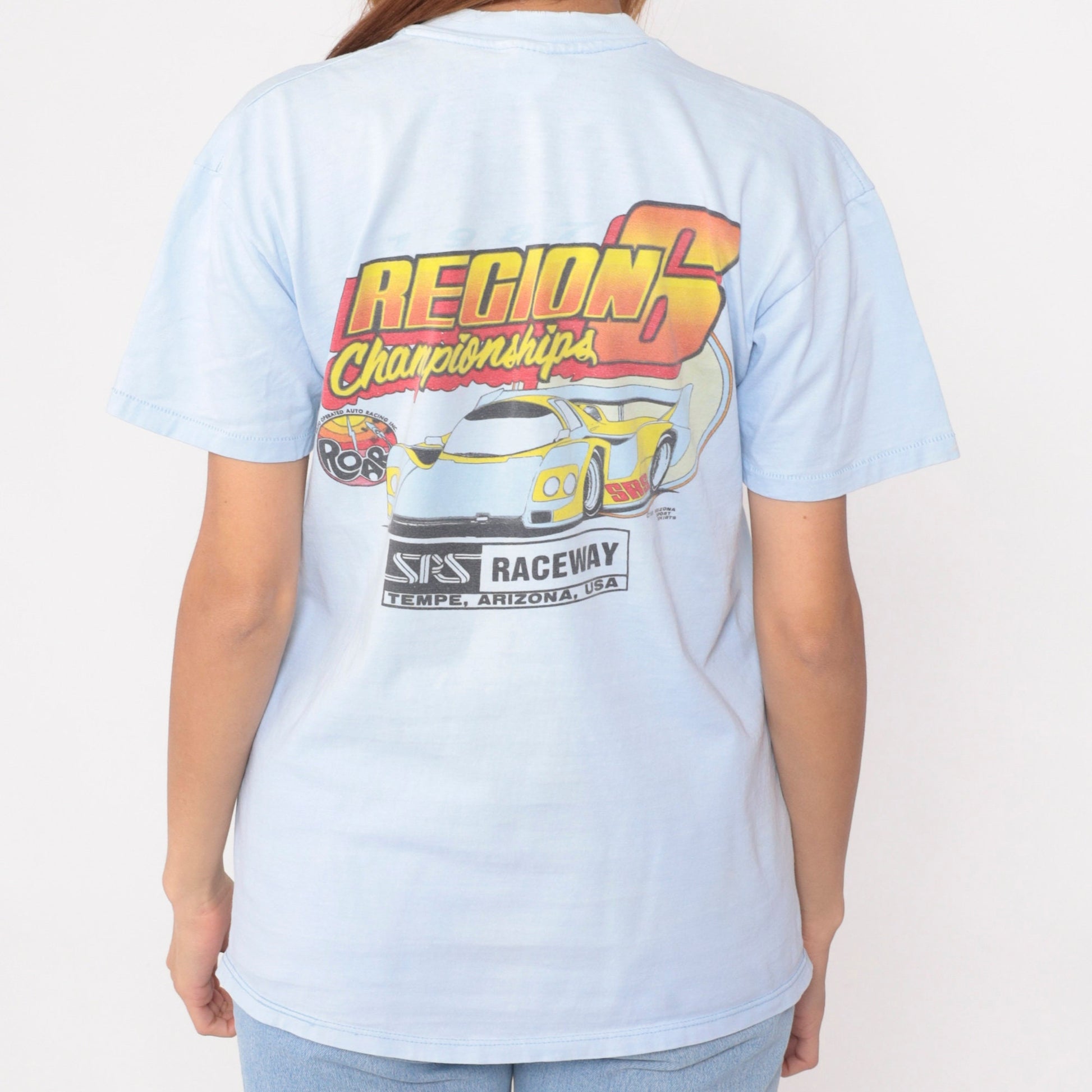 1987 RC Car Racing Championships T-Shirt Baby Blue Graphic Tee Medium