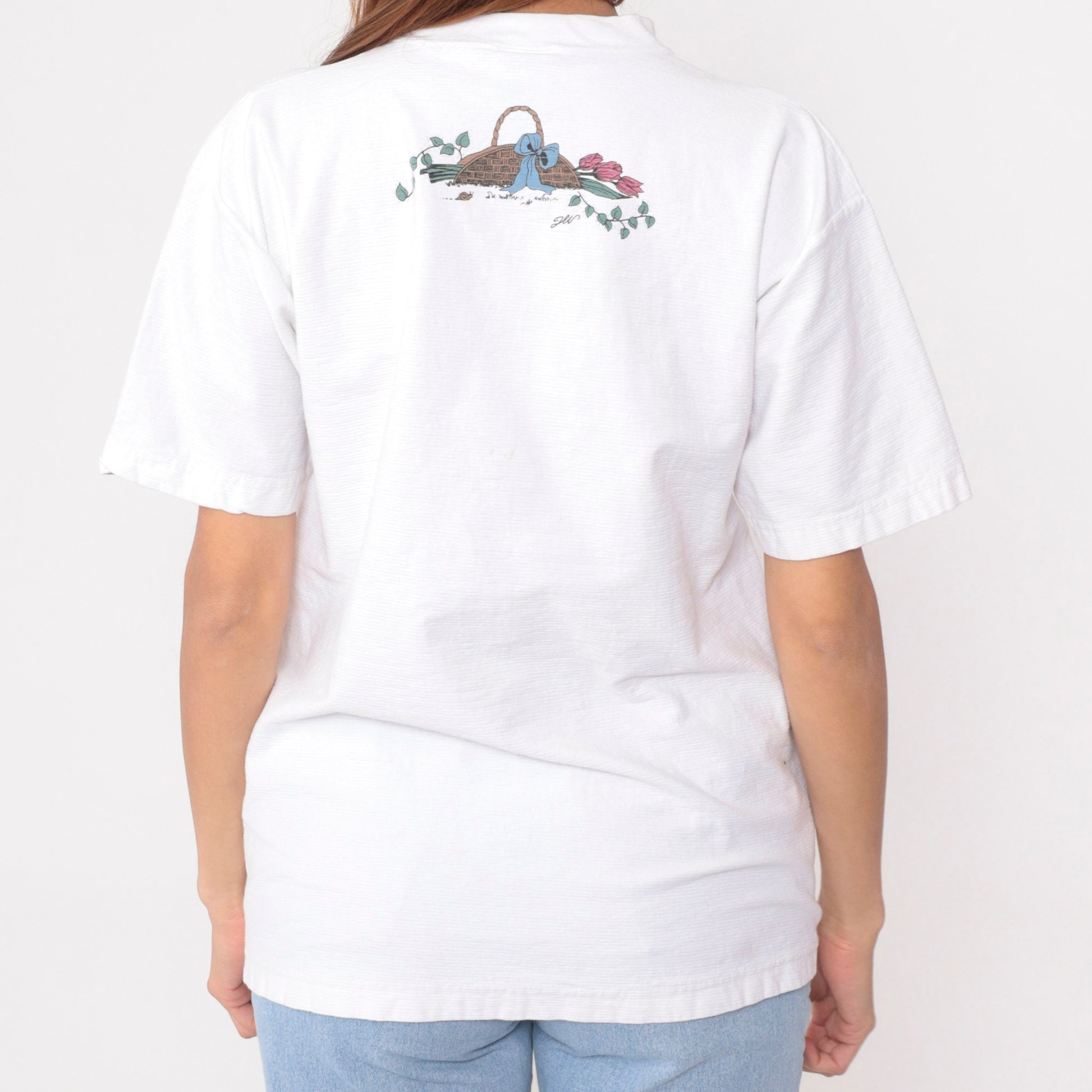 90s Garden Birdhouse Graphic T-Shirt White Cotton Tee Medium