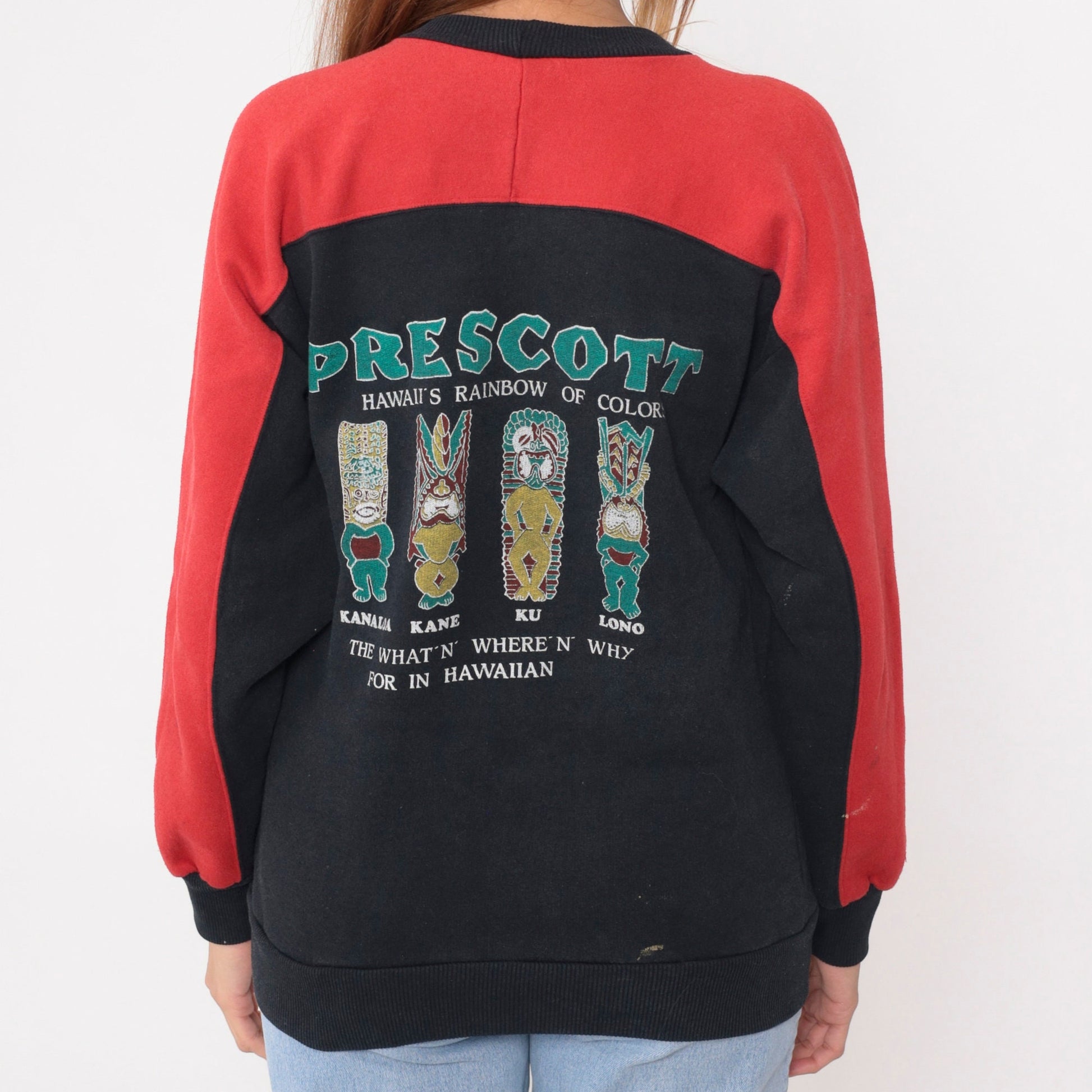 90s Hawaiian Gods Prescott Sweatshirt Black Red Paint Splatter Graphic Medium