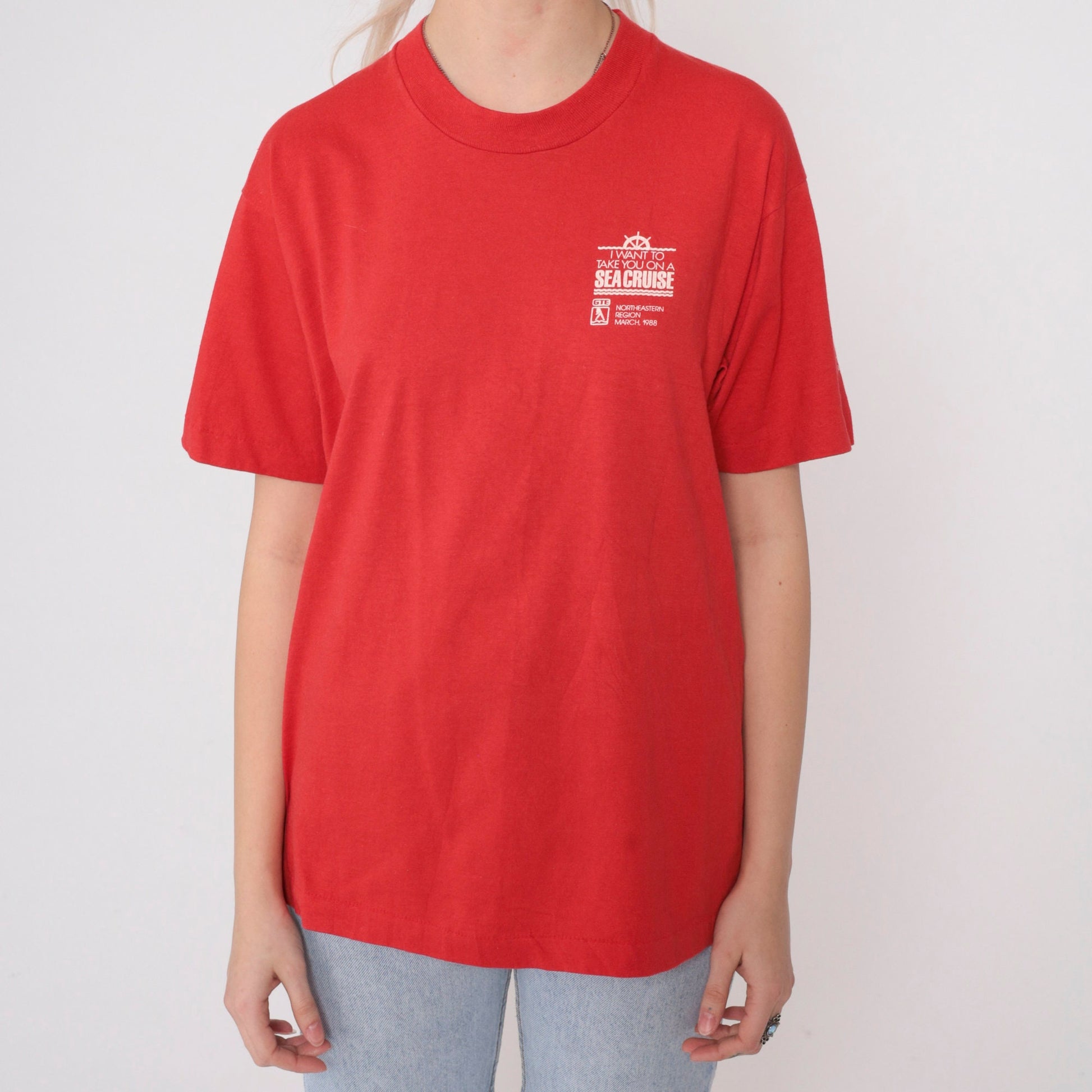 1988 GTE Telephone Company Sea Cruise Graphic T-Shirt Red Medium