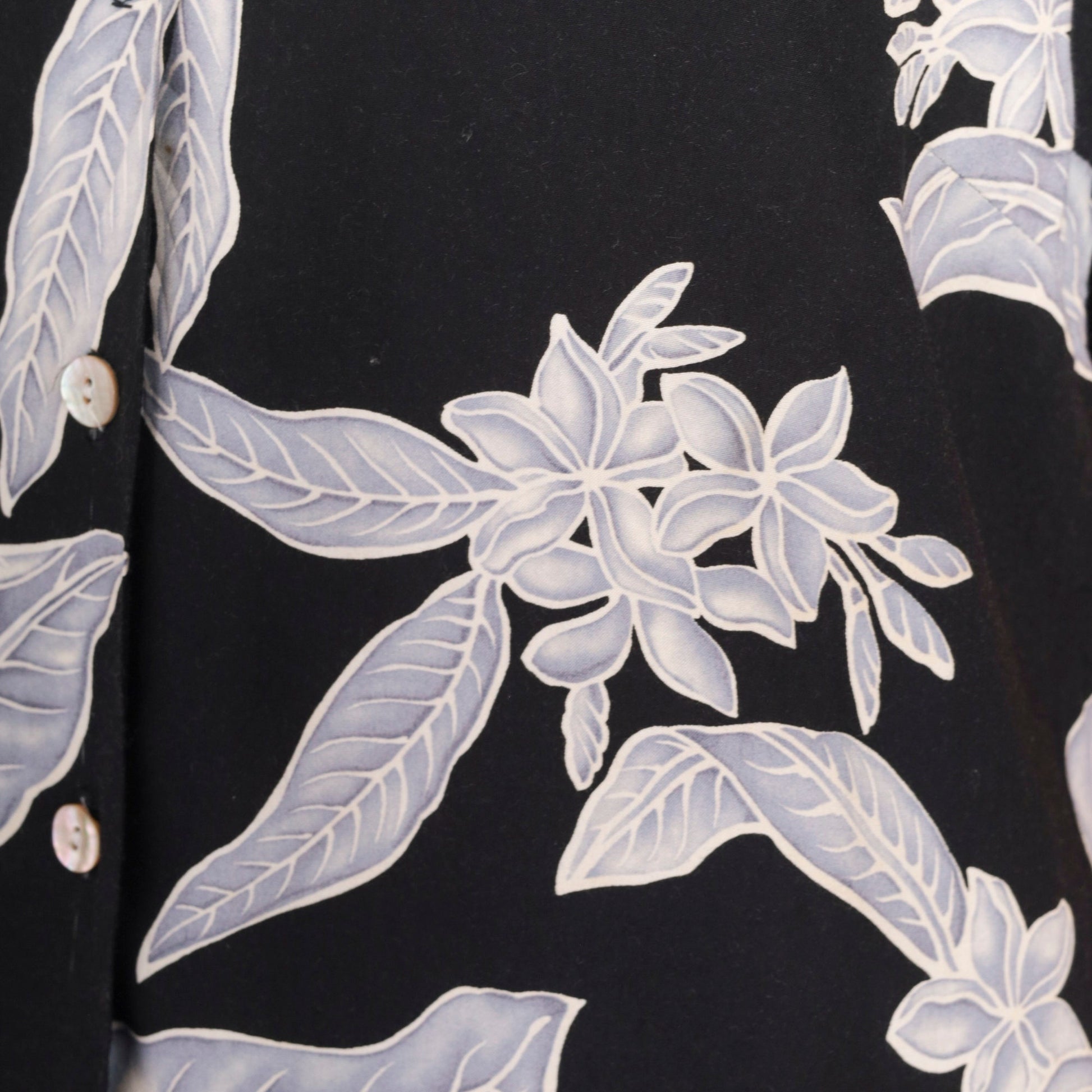 90s Nani Hawaii Tropical Floral Button Up Blouse Black Viscose Large