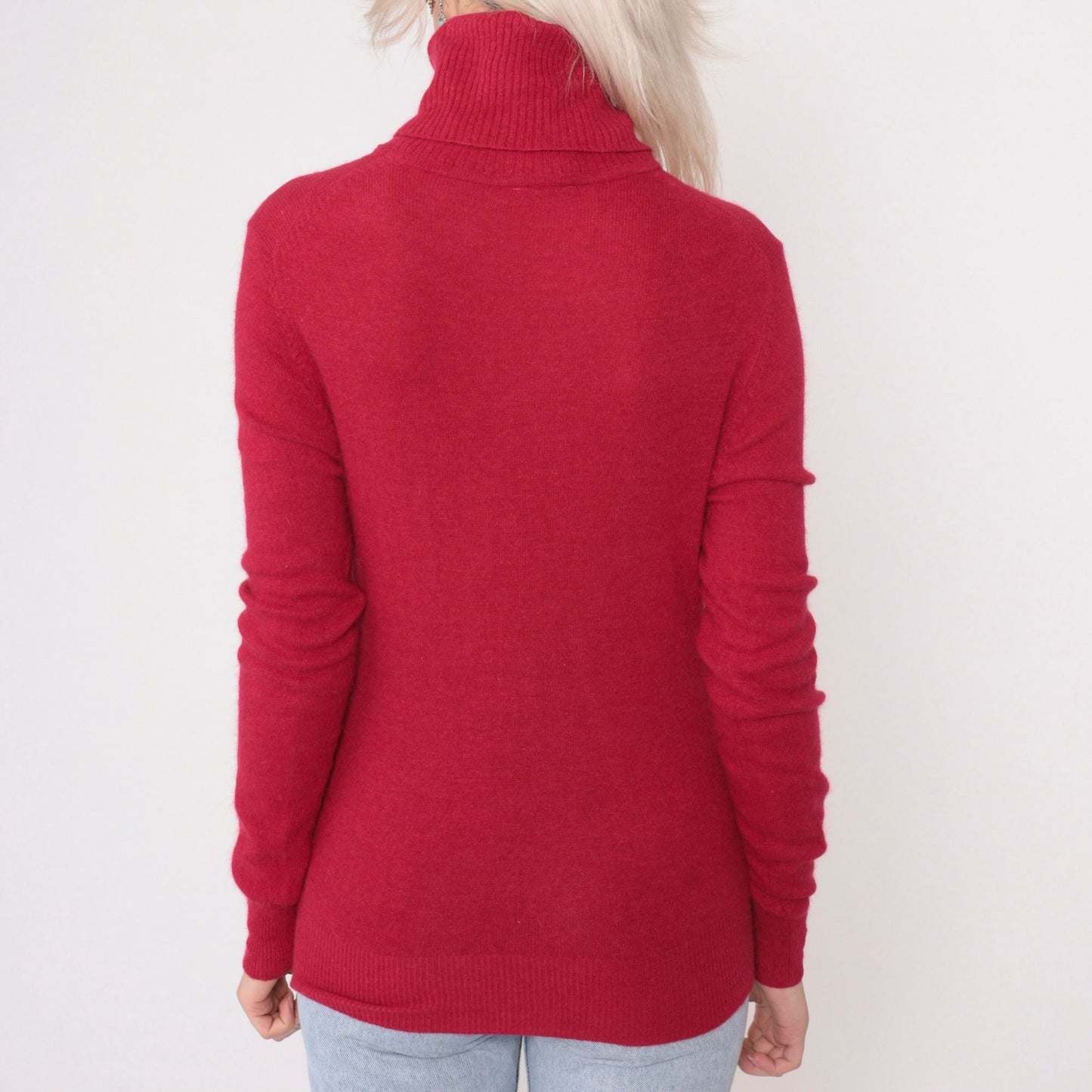 90s Vogue Angora Wool Turtleneck Sweater Cherry Red Knit Pullover Extra Small