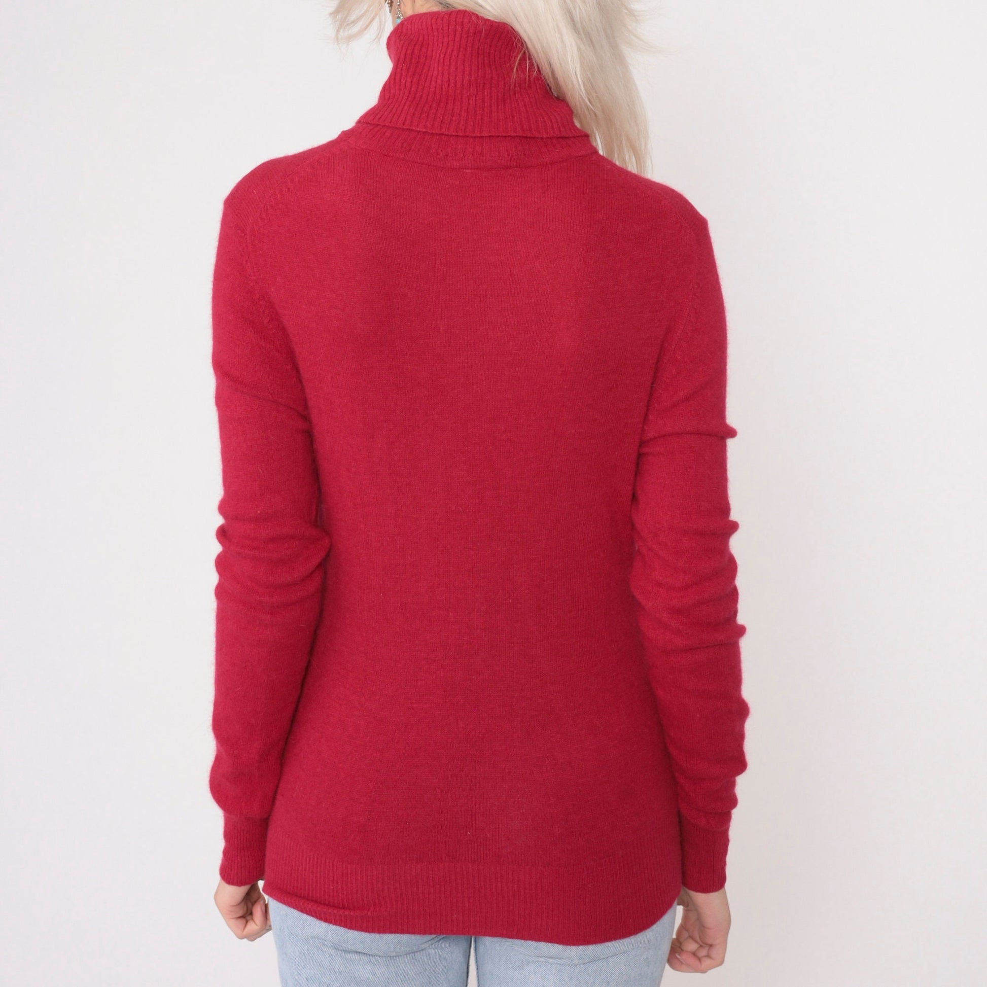 90s Vogue Angora Wool Turtleneck Sweater Cherry Red Knit Pullover Extra Small