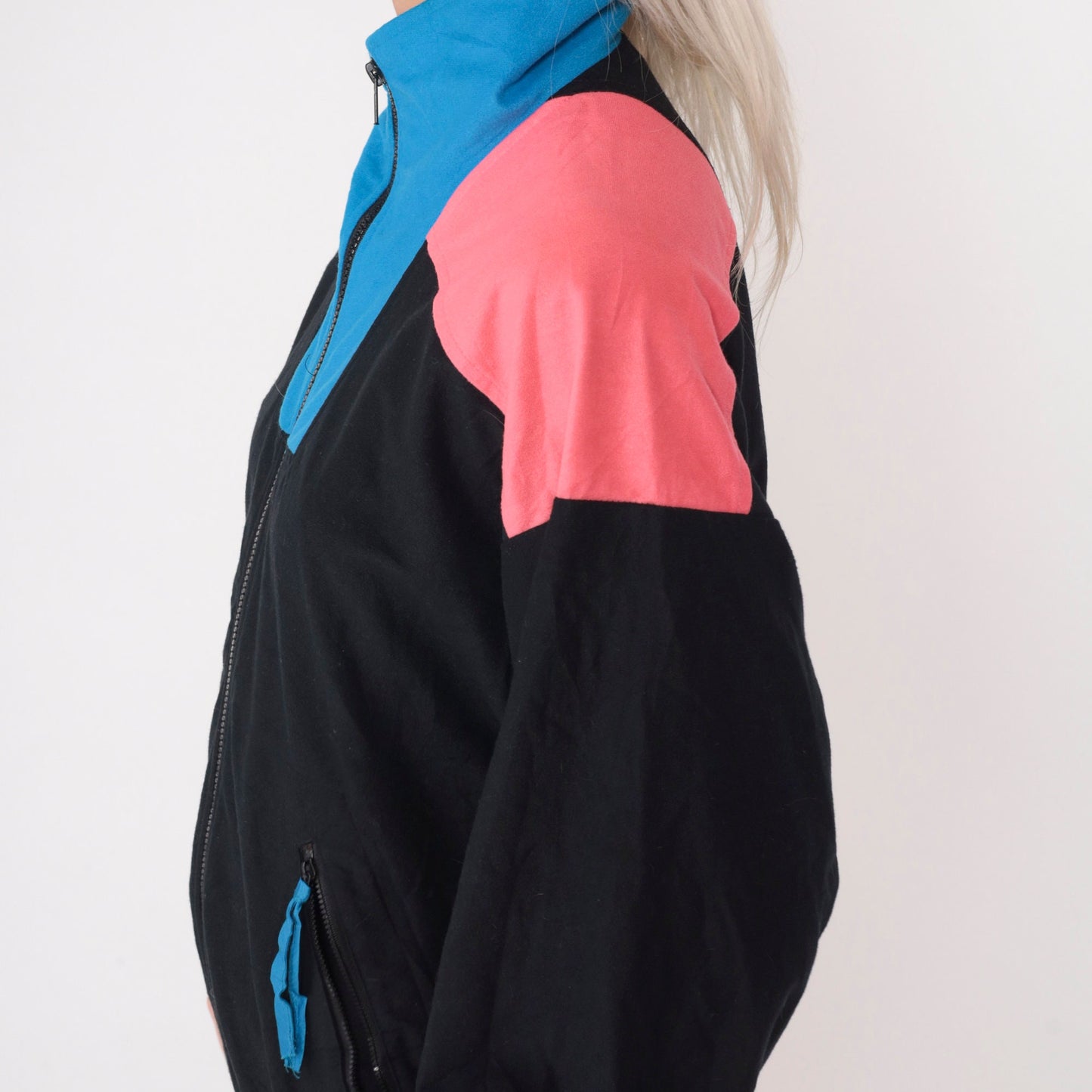 90s Columbia Black Windbreaker Jacket Hot Pink Blue Color Block Small