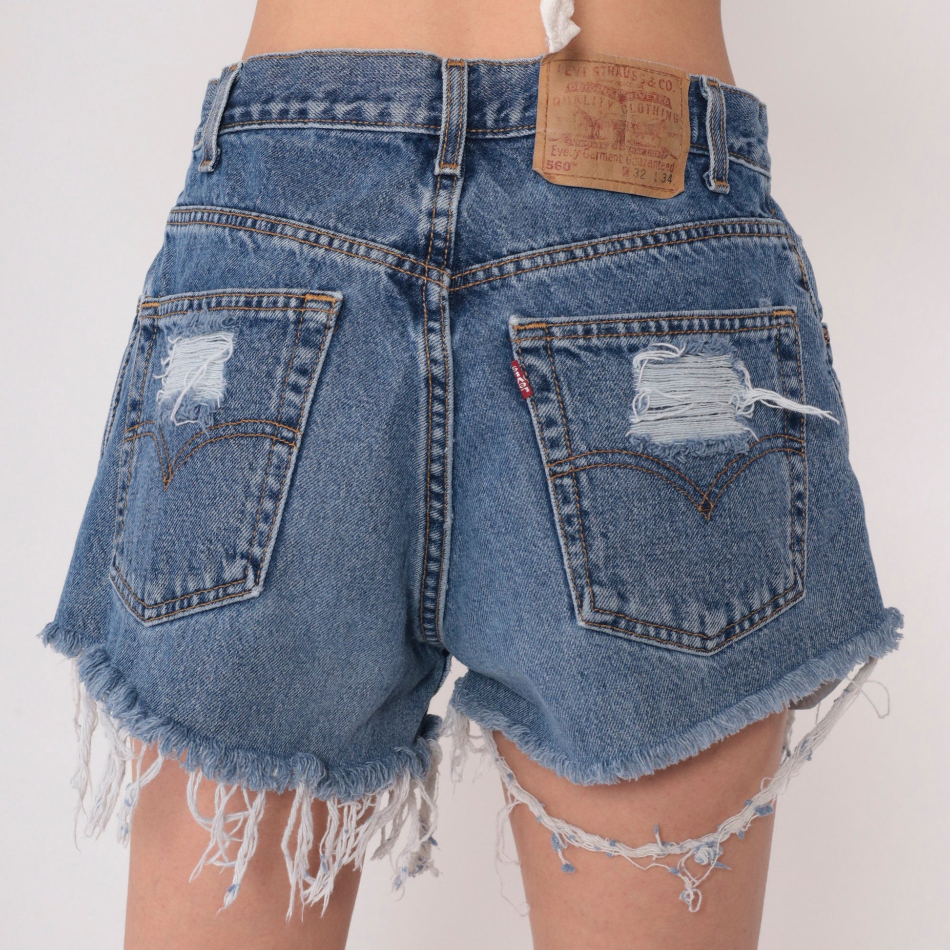 Y2K Levi's 560 High Rise Cutoff Jean Shorts Blue Distressed Medium 32