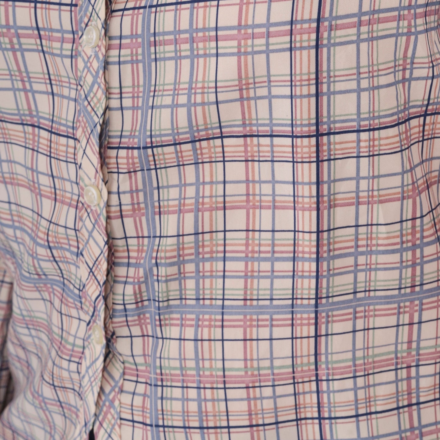 80s Plaid Button-Up Blouse Cream Lavender Pink Checkered Long Sleeve Small