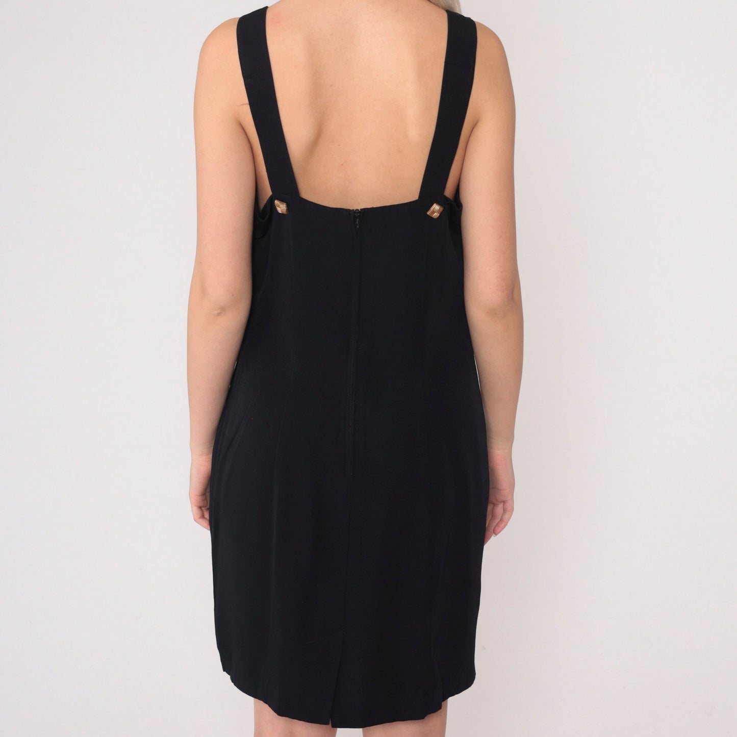90s Black Mini Dress Sweetheart Neckline Keyhole Strappy Sheath Small