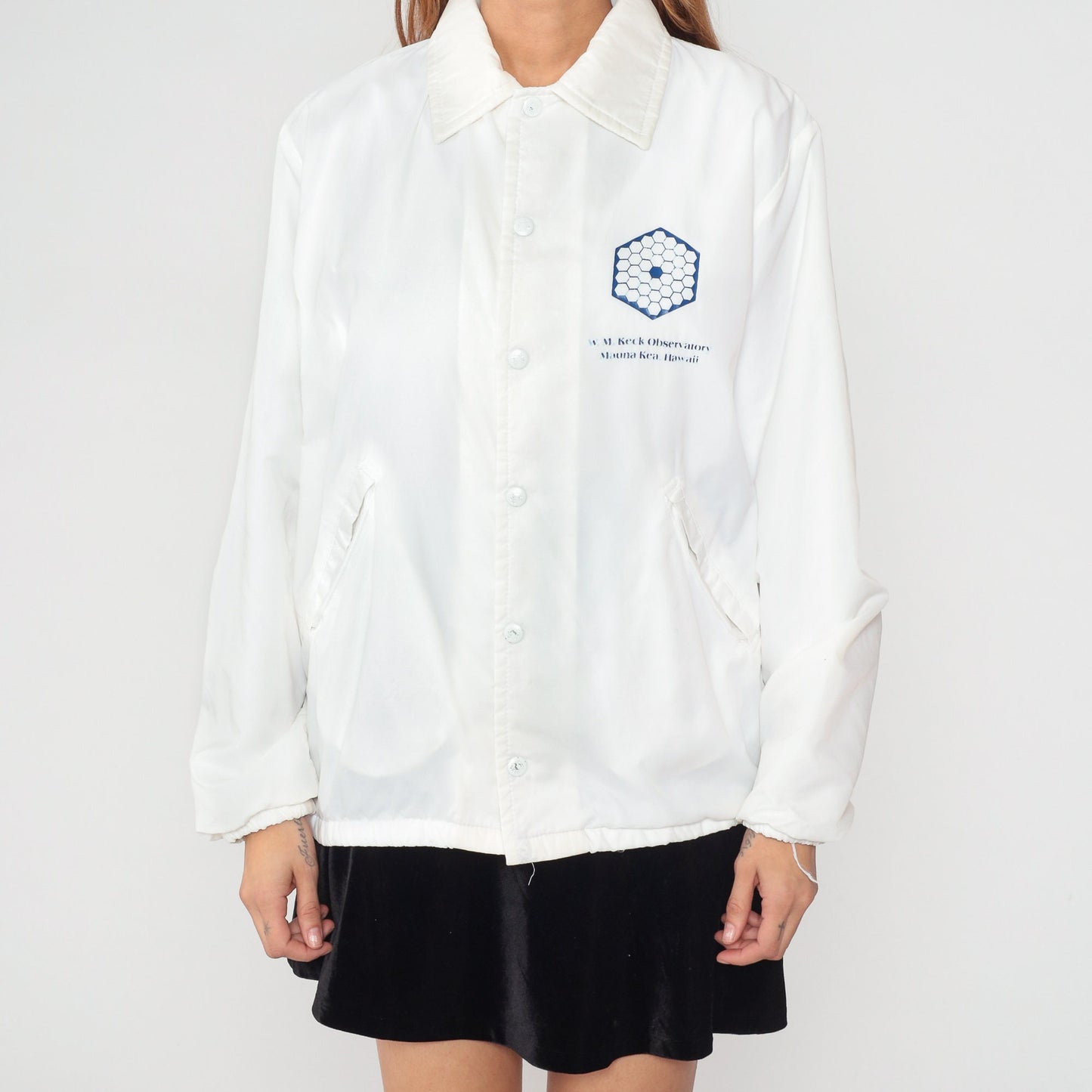 80s WM Keck Observatory Waimea Hawaii Windbreaker Jacket White Snap Small
