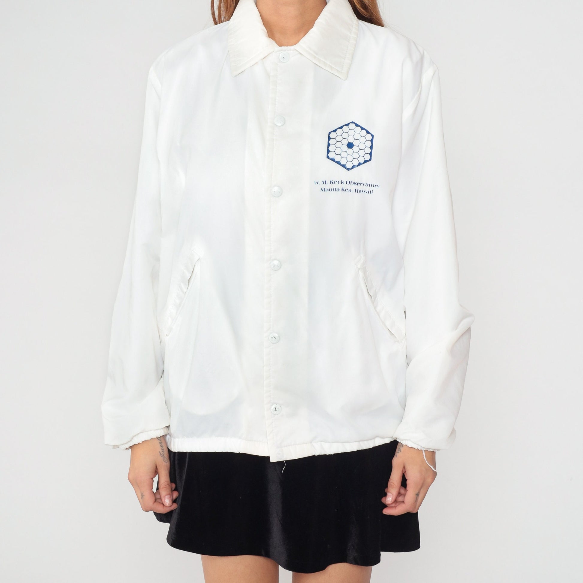 80s WM Keck Observatory Waimea Hawaii Windbreaker Jacket White Snap Small