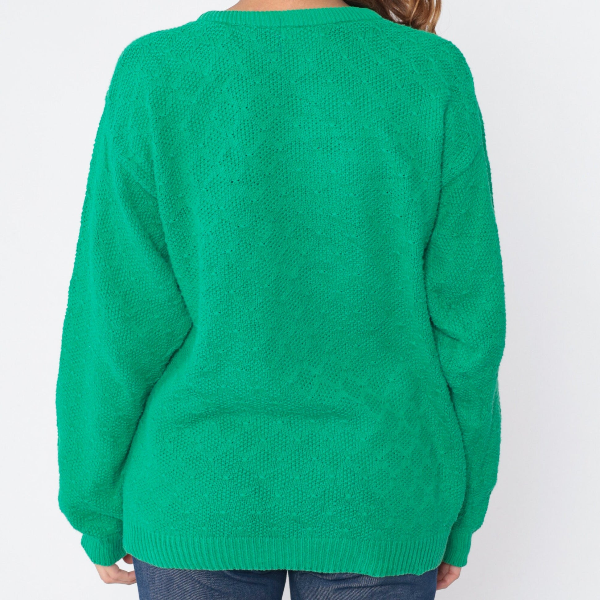 80s Talbots Diamond Knit Sweater Green Crewneck Pullover Large L