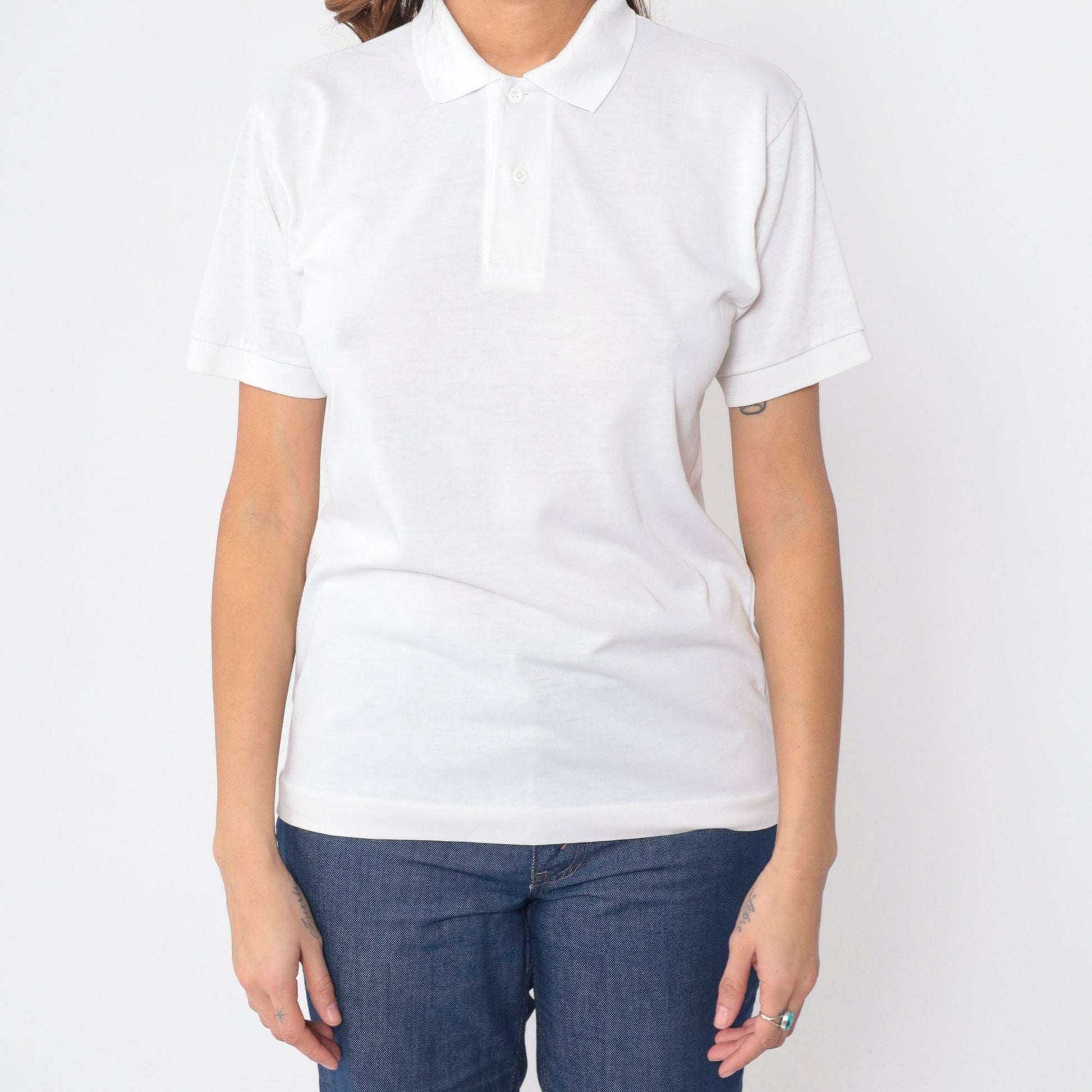 80s White Cotton Polo Shirt Button-Up Short Sleeve Collared Small S