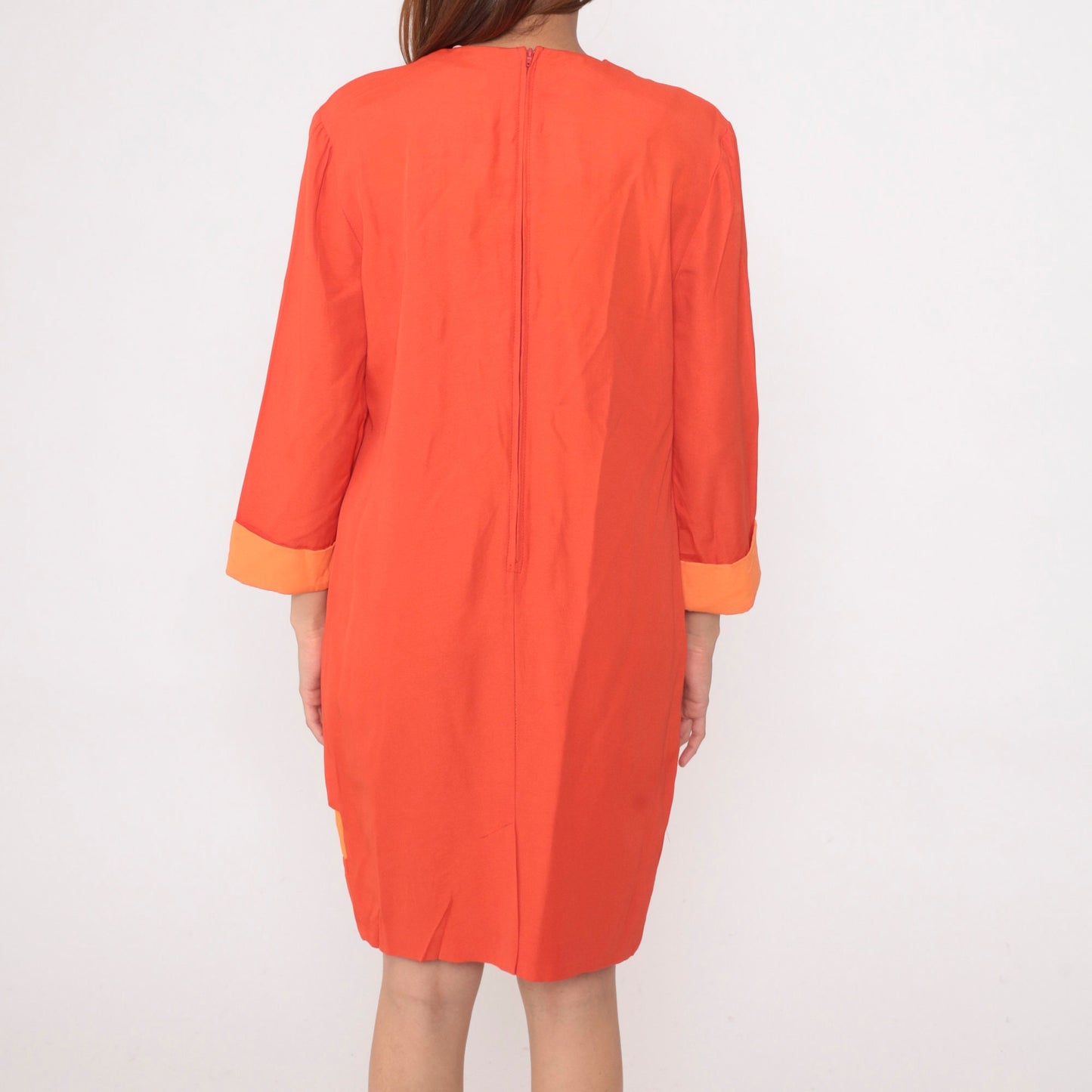 80s Orange Two-Tone Shift Dress with Attached Jacket Mini Medium