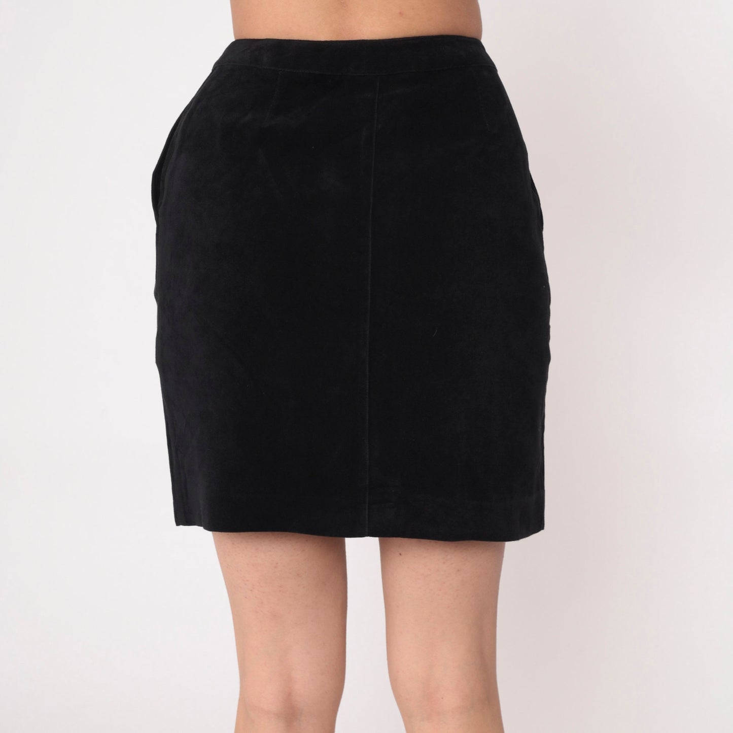 90s Black Mini Skirt High Waisted Pencil Zip Front Small
