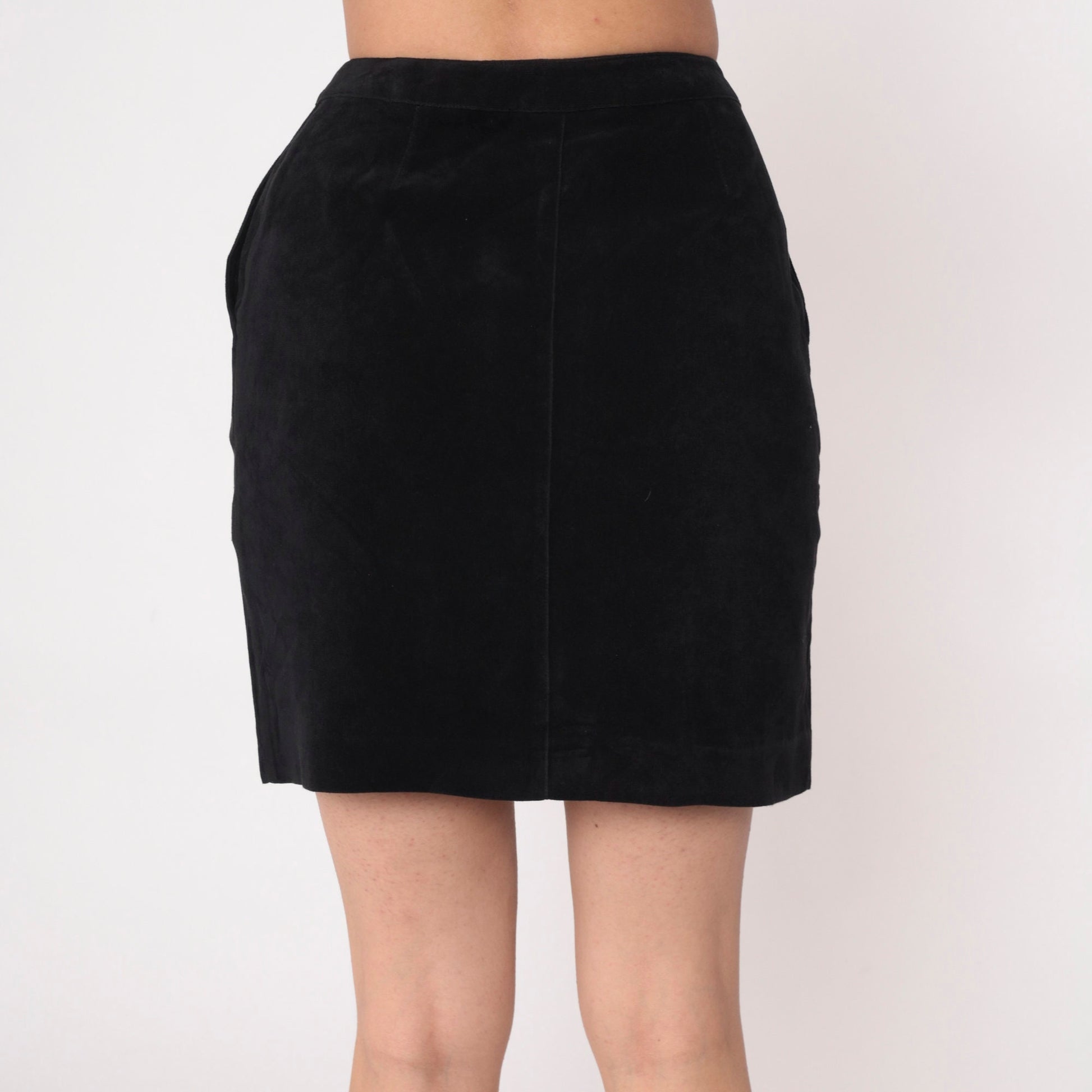 90s Black Mini Skirt High Waisted Pencil Zip Front Small