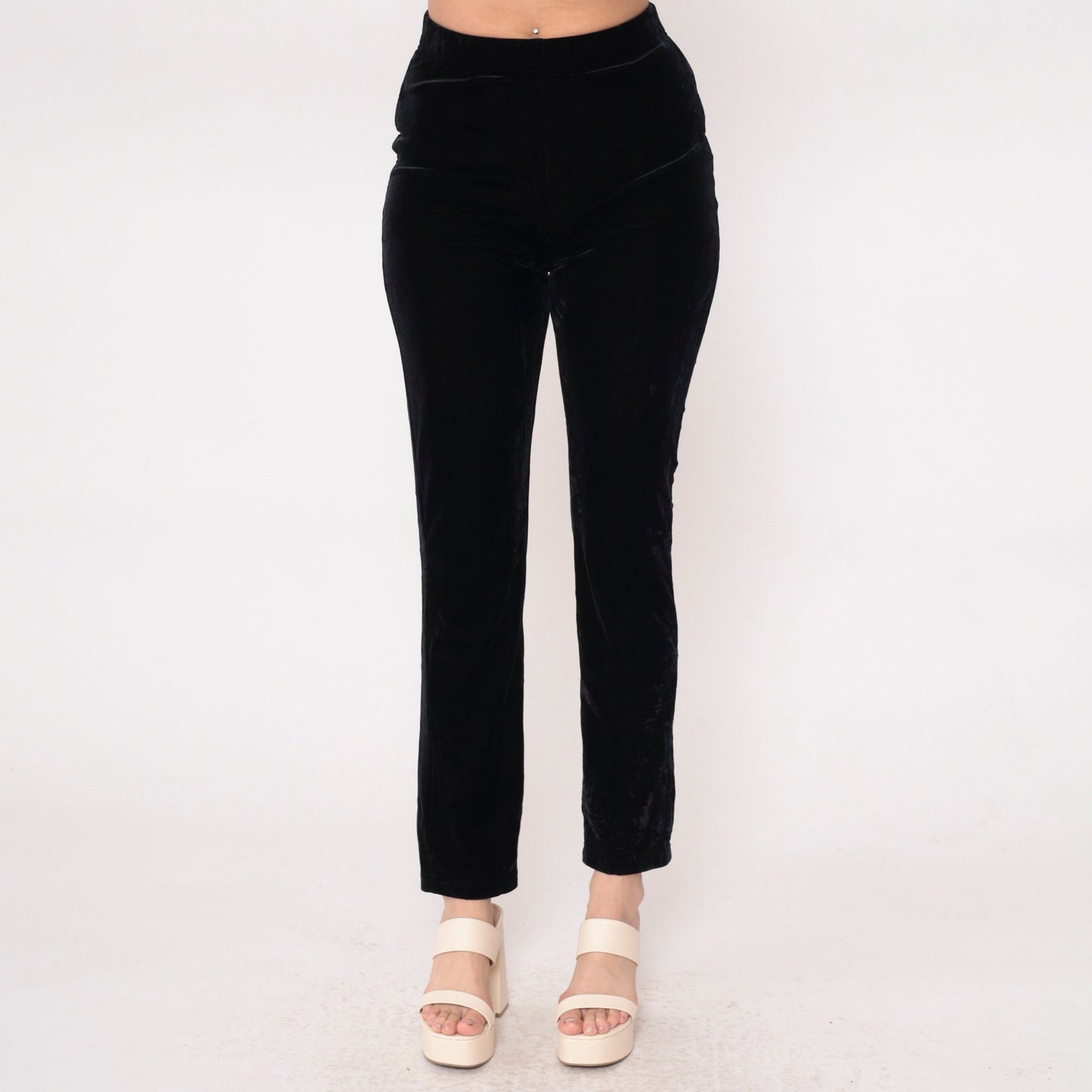 90s Black Velvet Bootcut Pants High Waist Stretch Velour Small