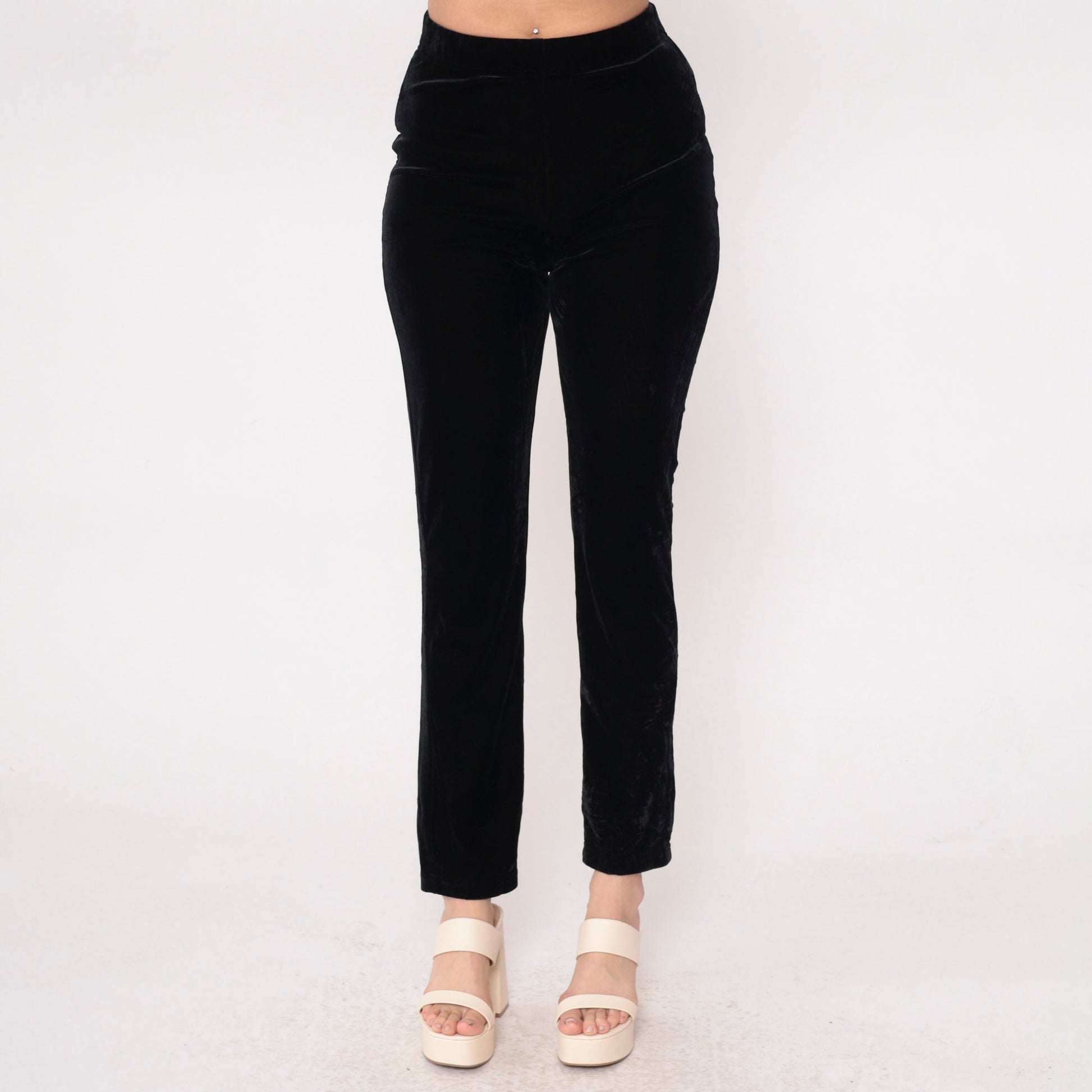 90s Black Velvet Bootcut Pants High Waist Stretch Velour Small