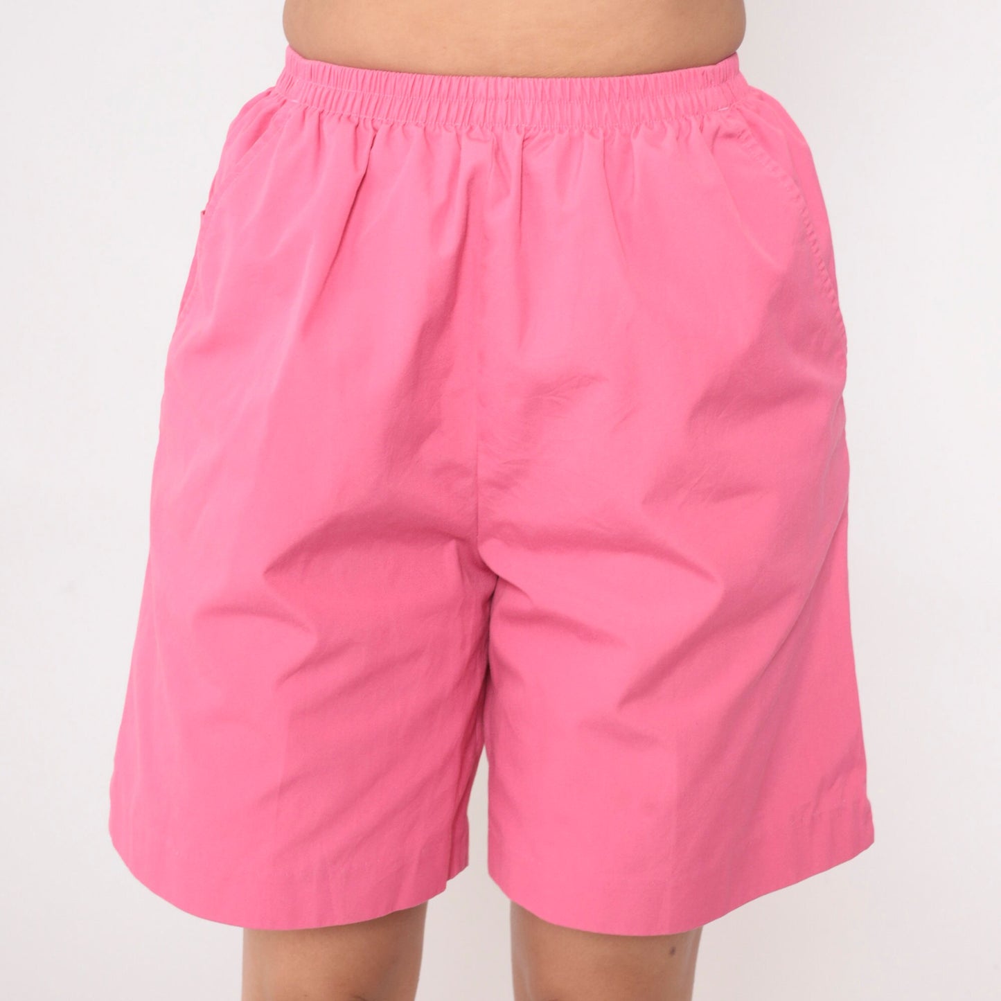 90s Bright Pink Elastic Waist Shorts High Rise Bermuda Small