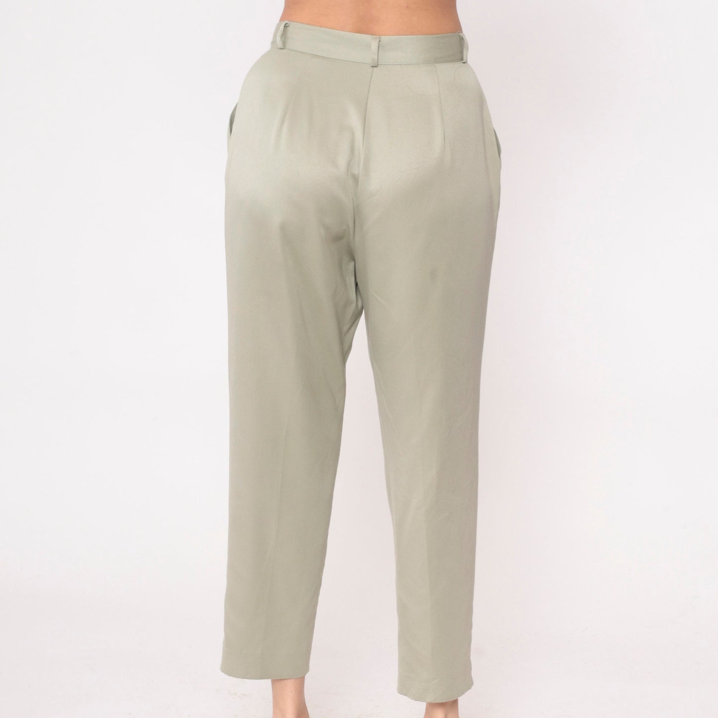 90s Khaki Pleated High-Waist Ankle Trousers Shimmer Petite Medium