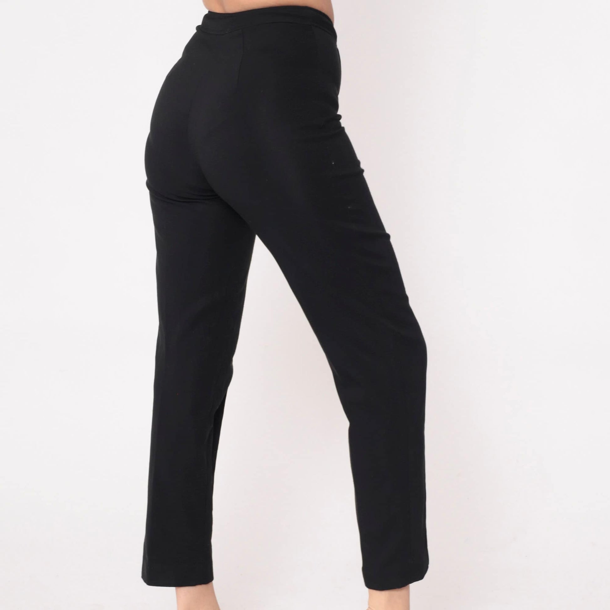 90s Black High-Waisted Tapered Trousers Crease Front Small 4