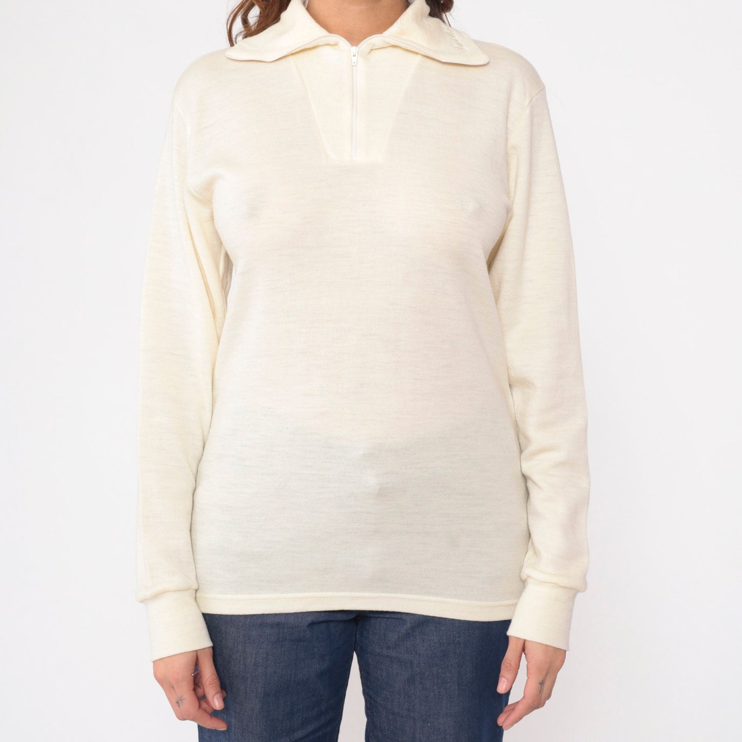 80s Devold Cream Wool Quarter Zip Pullover Long Sleeve Small