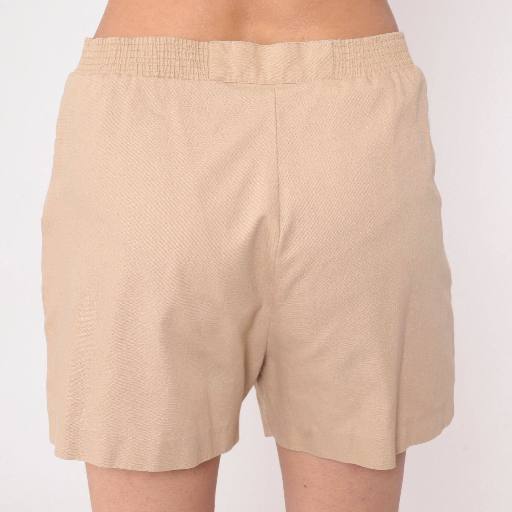 80s Tan High-Waisted Shorts Elastic Waist Cotton Blend Medium