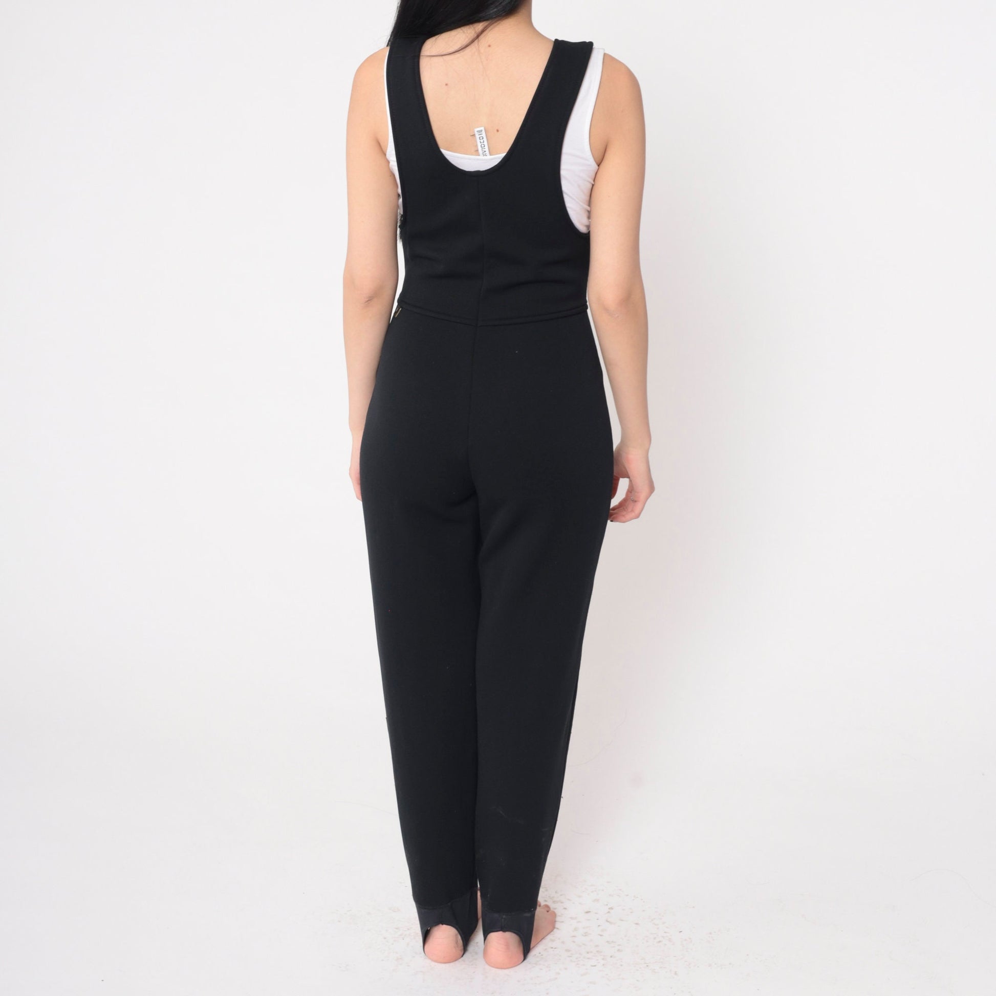 80s Roffe Black Ski Pants Stirrup Suspender Snow Suit Extra Small XS