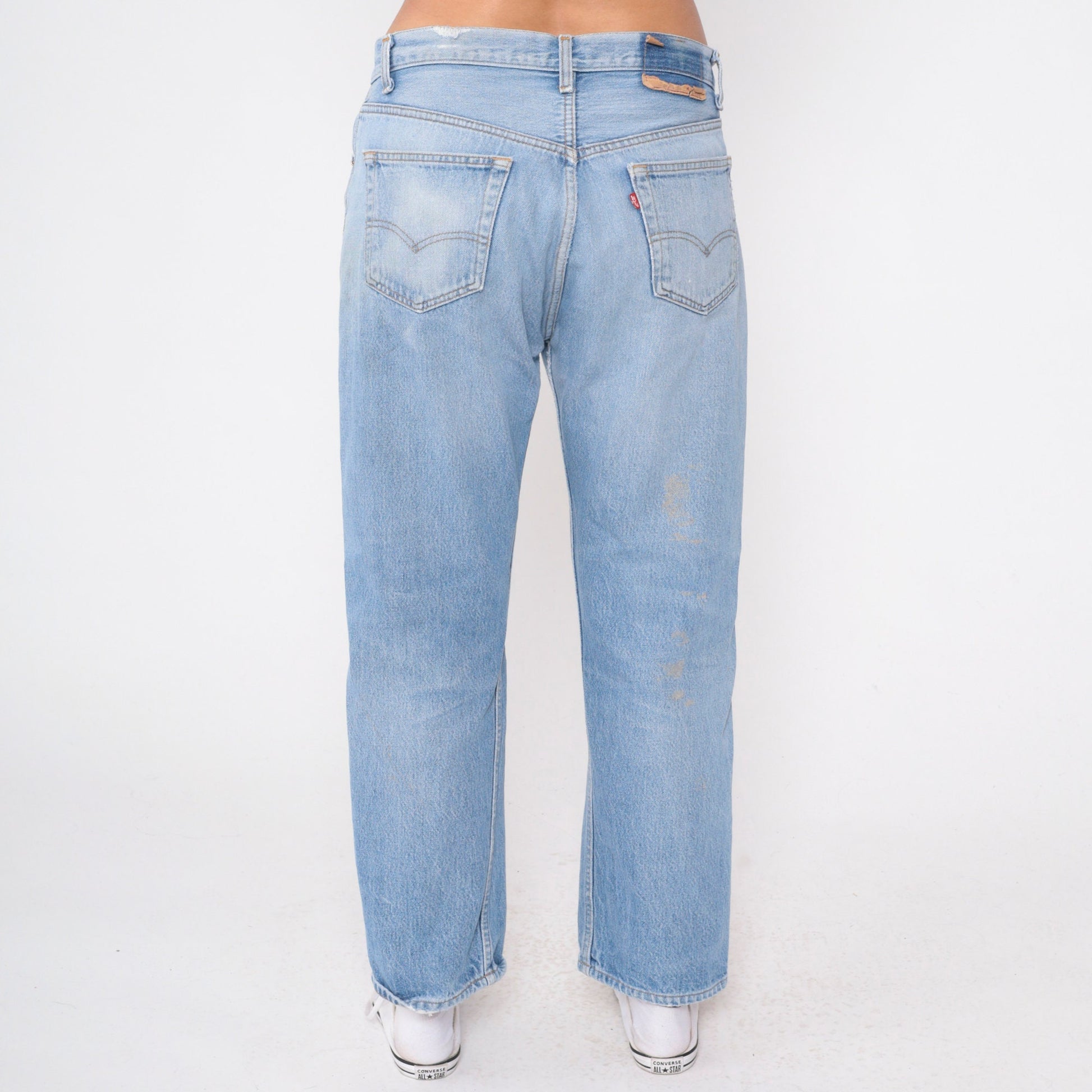 90s Levis 501 Ripped Blue Denim Jeans Button Fly Relaxed Fit Large 36