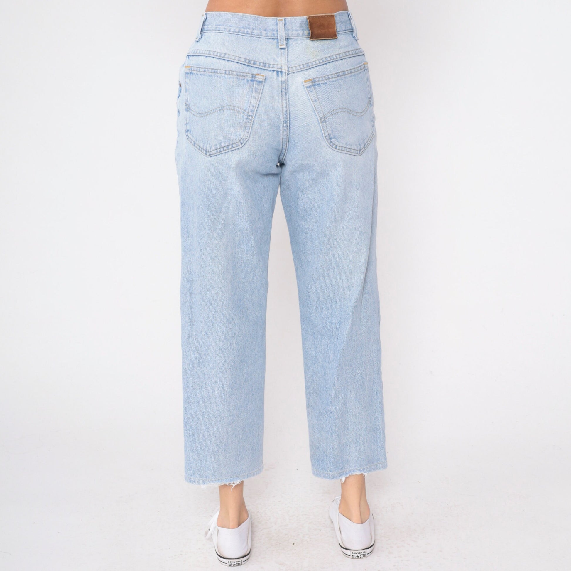 90s Lee High Waisted Mom Jeans Light Wash Cropped Straight Leg Medium