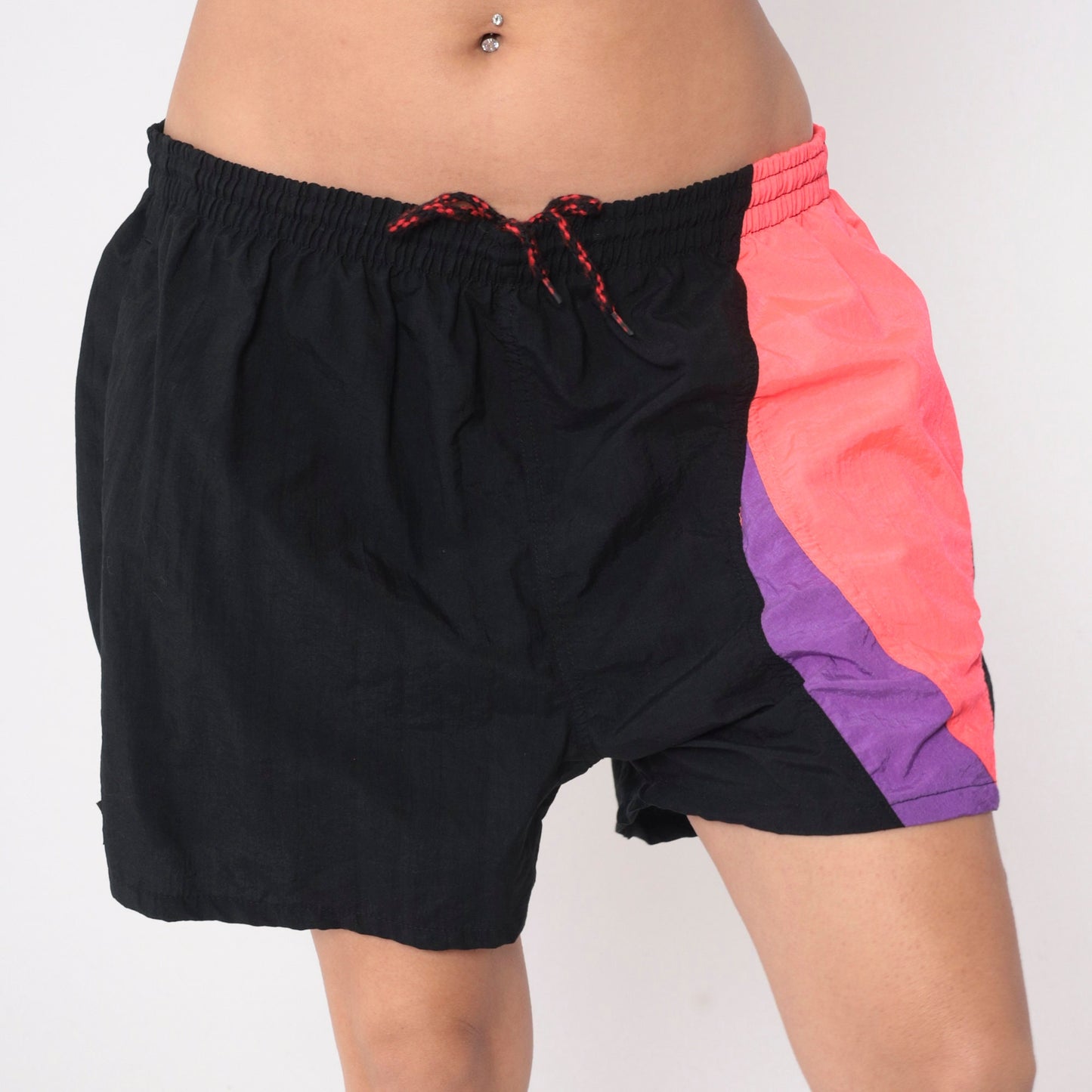 90s Speedo Swim Trunks Black Neon Colour Block Drawstring Men's Extra Large