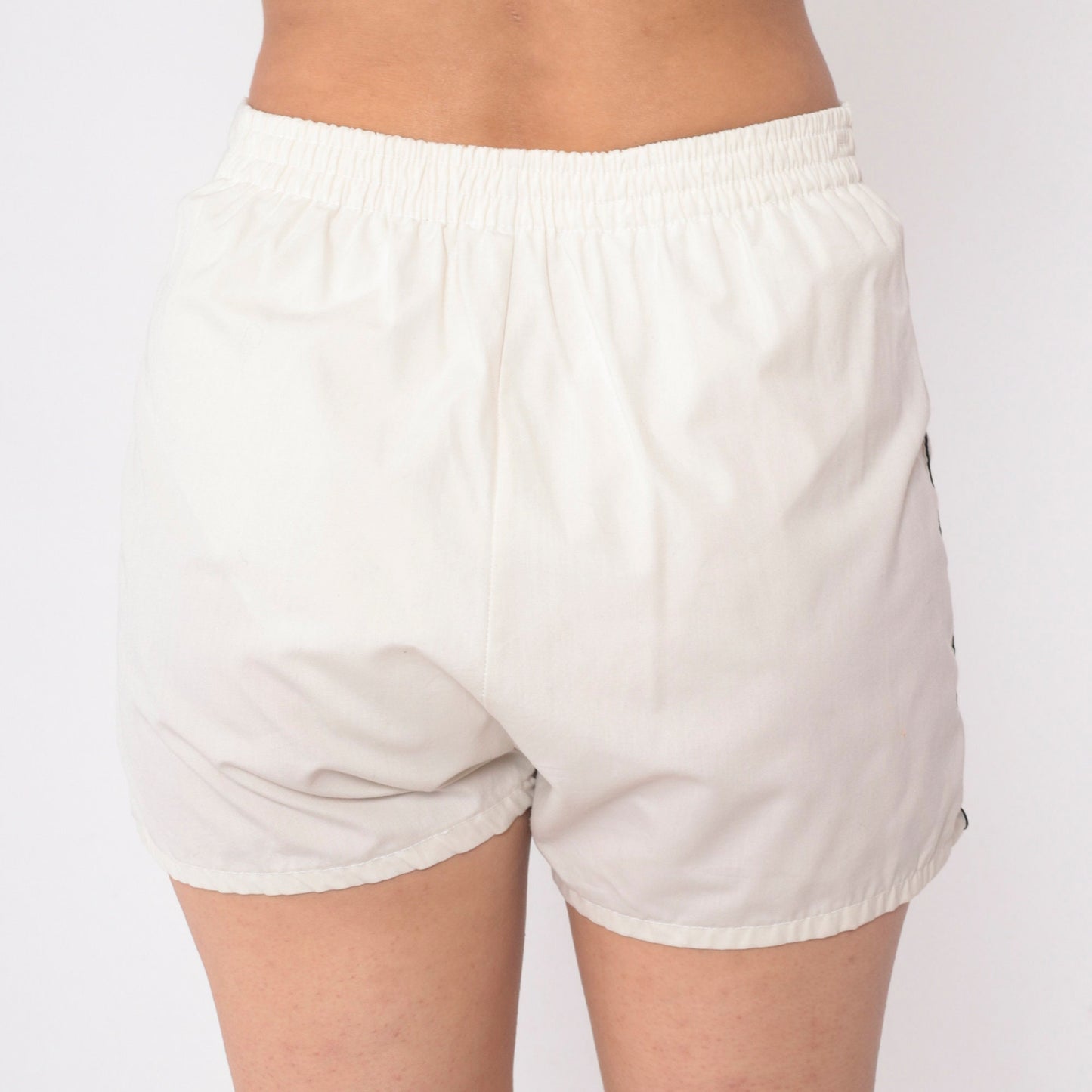 80s BVD Swim Shorts Ecru White High Waist Elastic Waistband Small