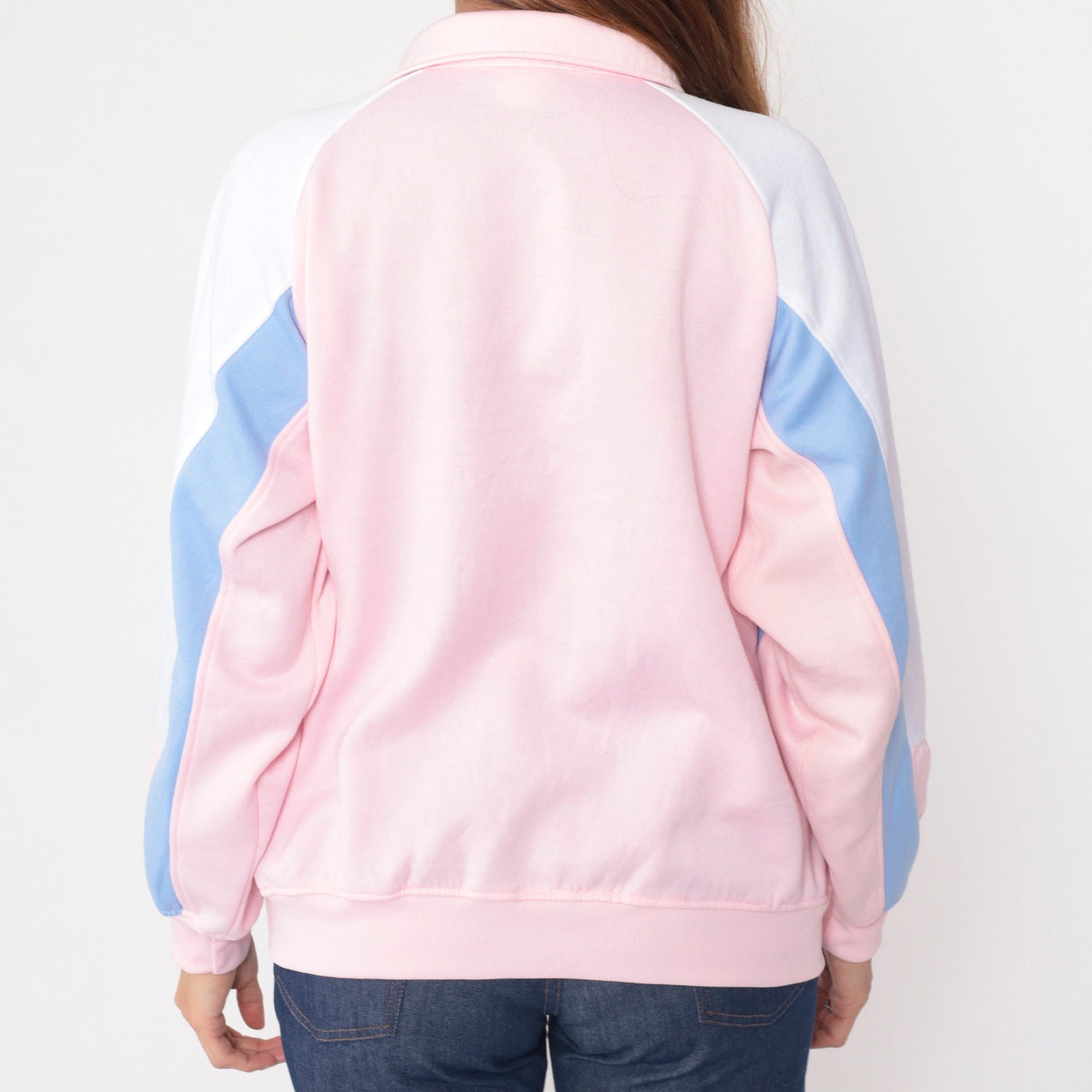 90s Baby Pink Track Jacket Periwinkle Chevron Stripe Zip Raglan Large L