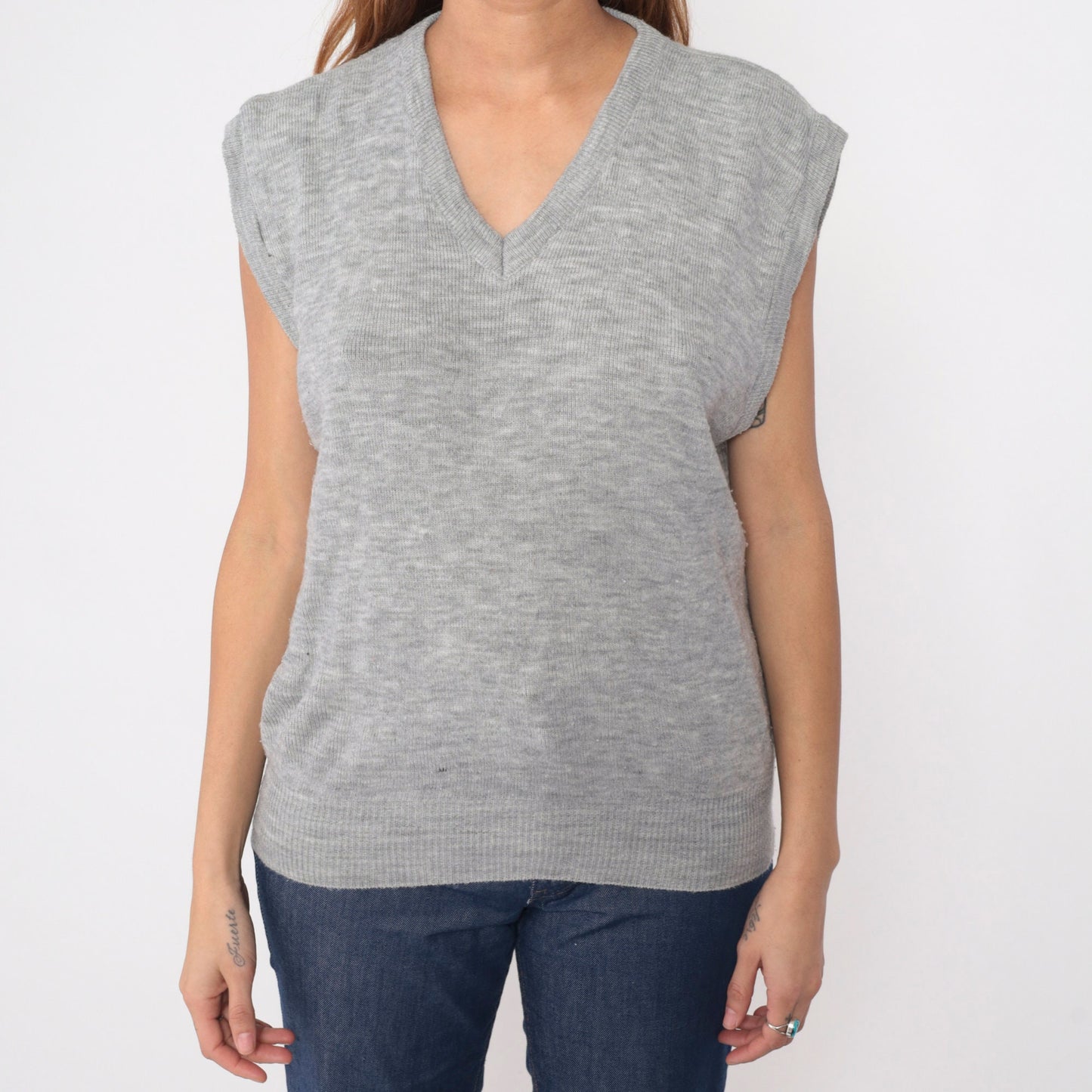 80s MacGregor Heather Grey V-Neck Sweater Vest Knit Tank Large