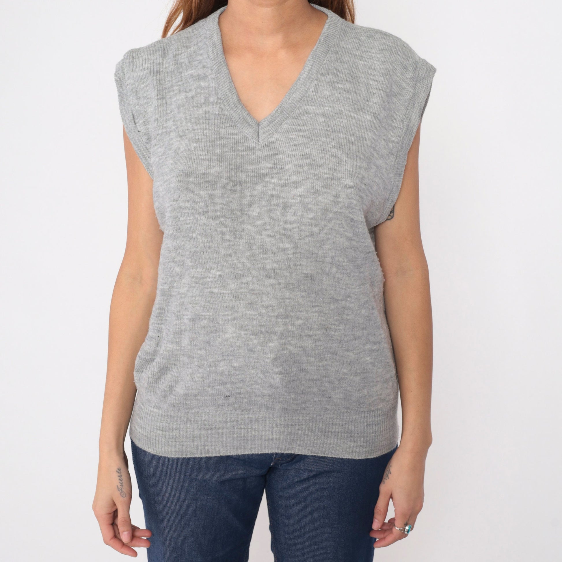 80s MacGregor Heather Grey V-Neck Sweater Vest Knit Tank Large