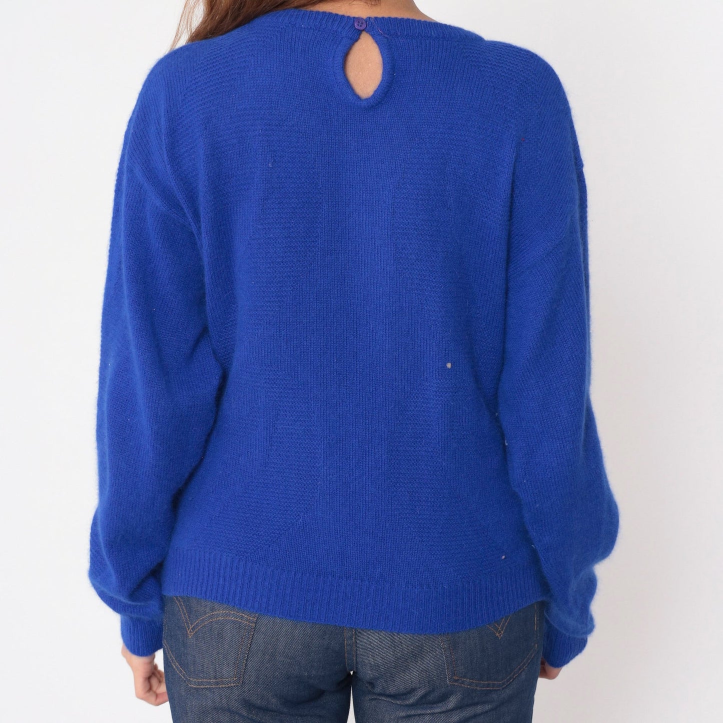 Pierre Cardin 90s Royal Blue Angora Wool Sweater Textured Crewneck Medium M