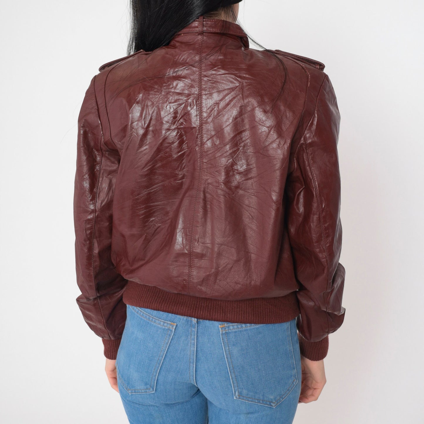 80s Bermans Leather Bomber Jacket Mahogany Brown Zip Moto Small