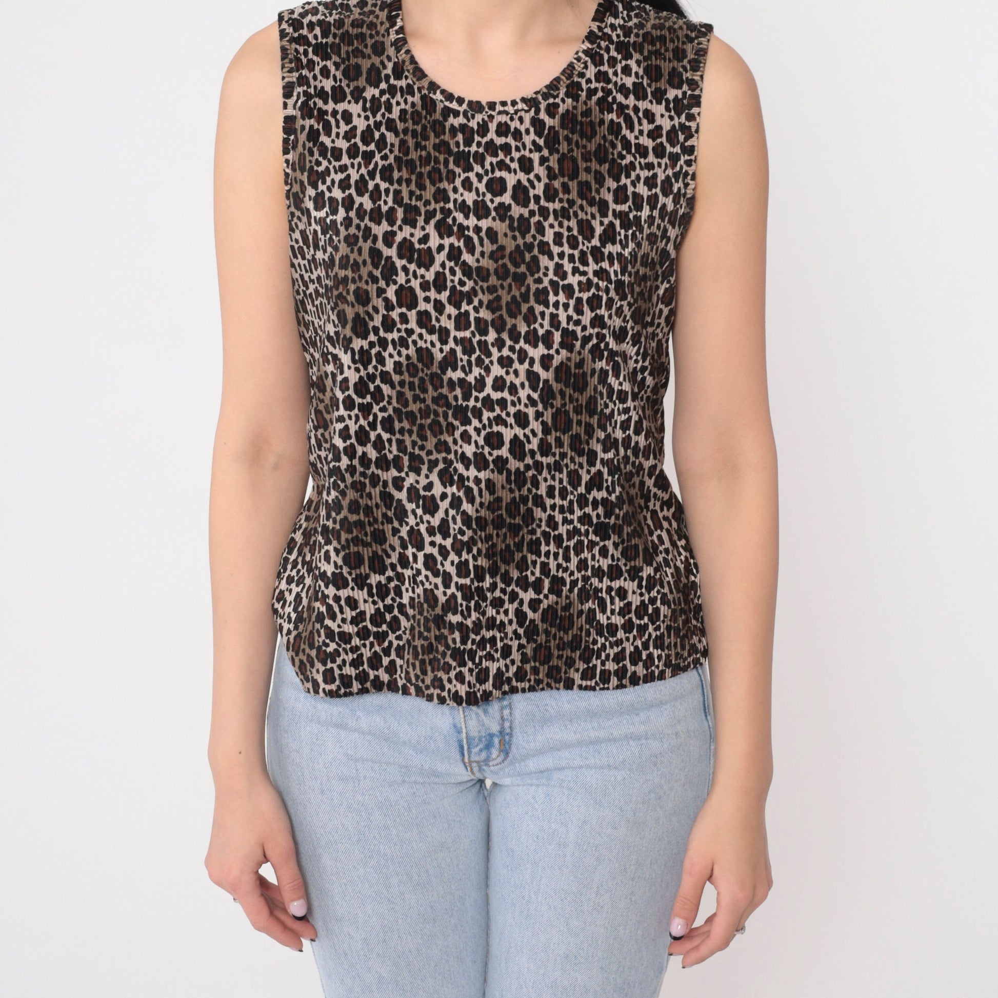 90s Leopard Print Tank Top Sleeveless Blouse Medium M
