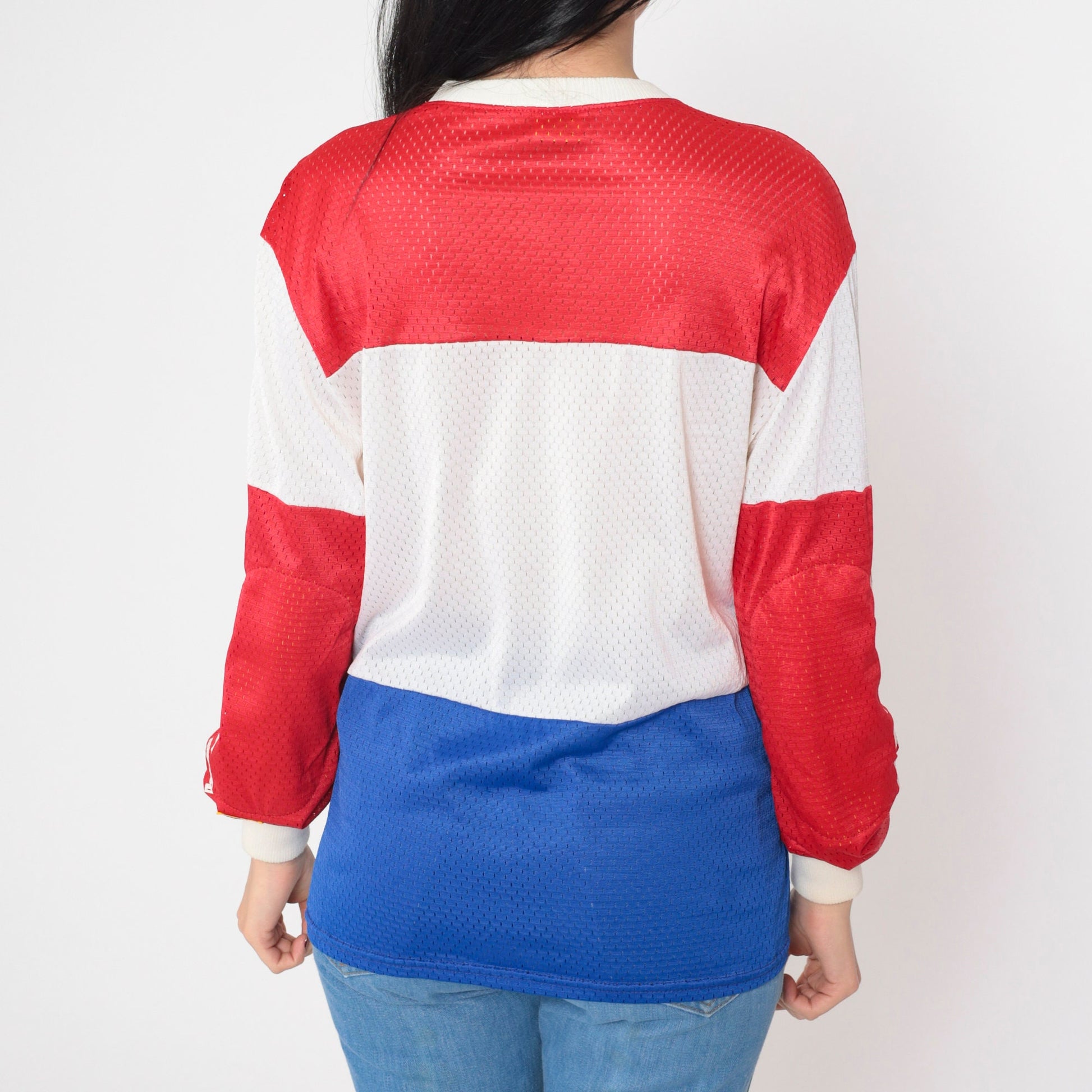 80s Honda Racing Mesh Jersey Red White Blue Viking Patch Small