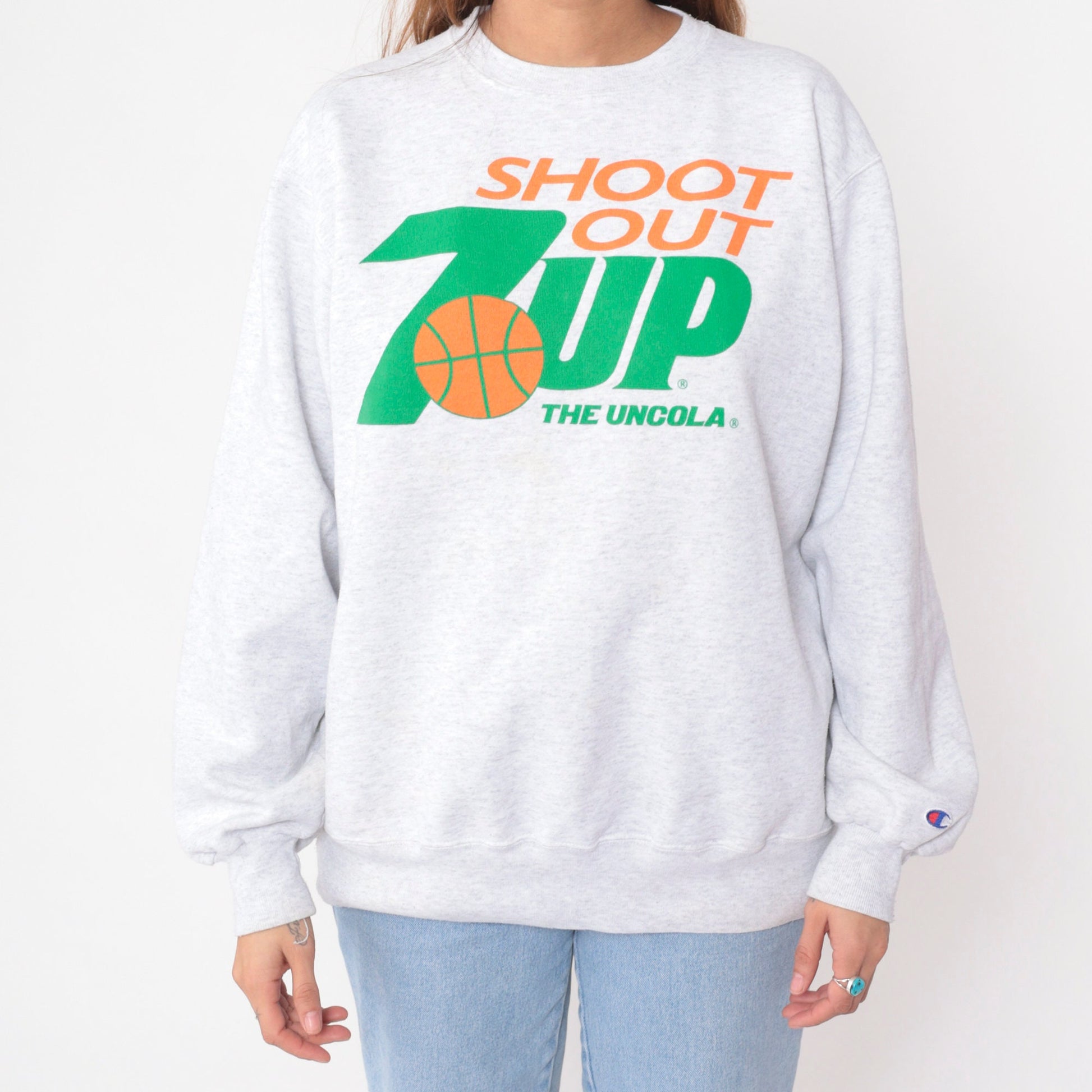90s Champion 7UP Shoot Out Basketball Sweatshirt Heather Grey Extra Large XXL