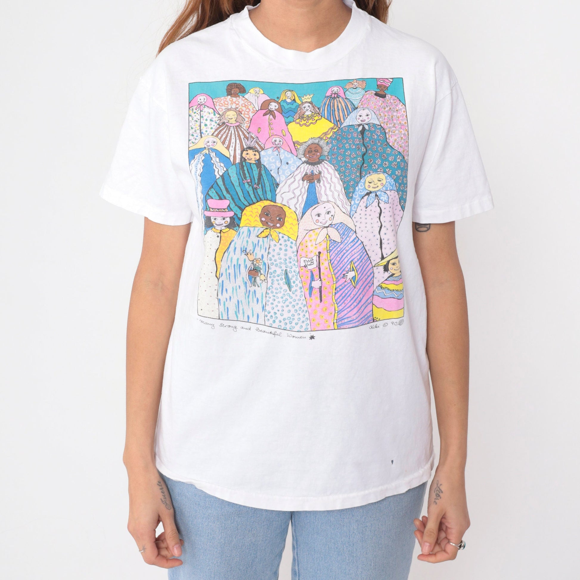 90s Kiki Suarez Many Strong and Beautiful Women Graphic Tee White Cotton Medium