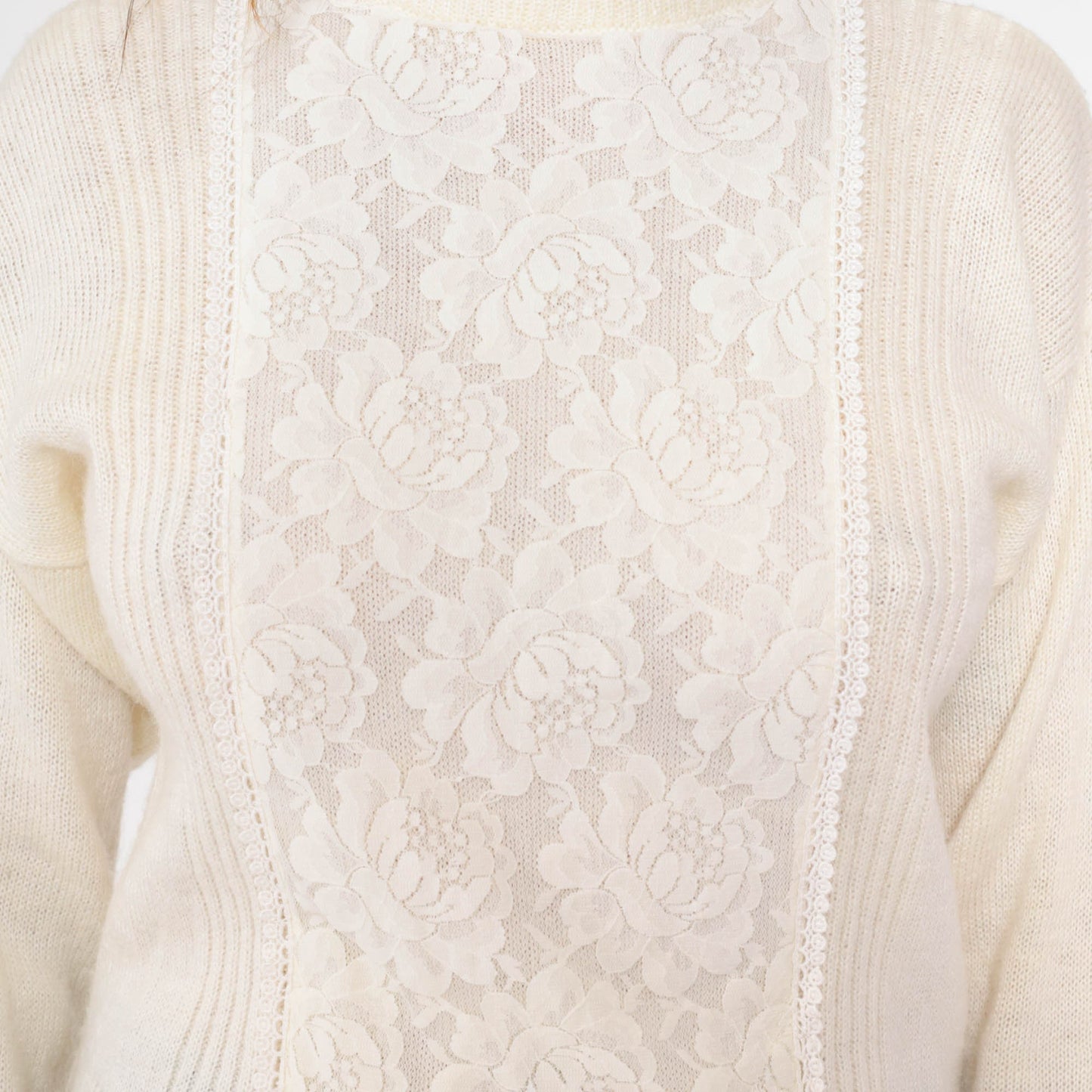 70s Jack Winter Cream Lace Mock Neck Sweater Knit Pullover Extra Small