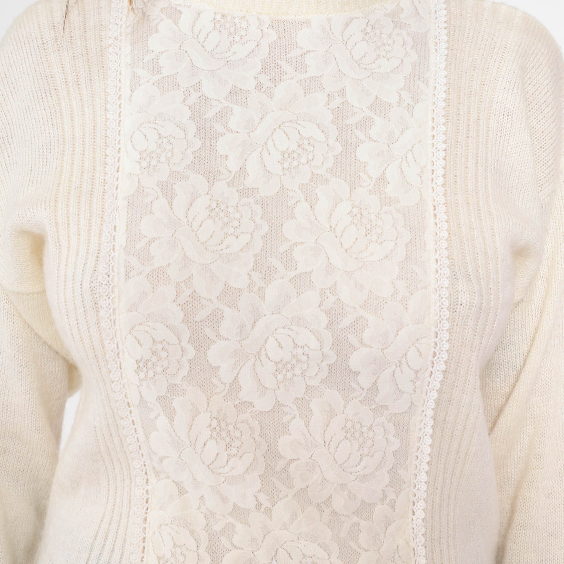 70s Jack Winter Cream Lace Mock Neck Sweater Knit Pullover Extra Small