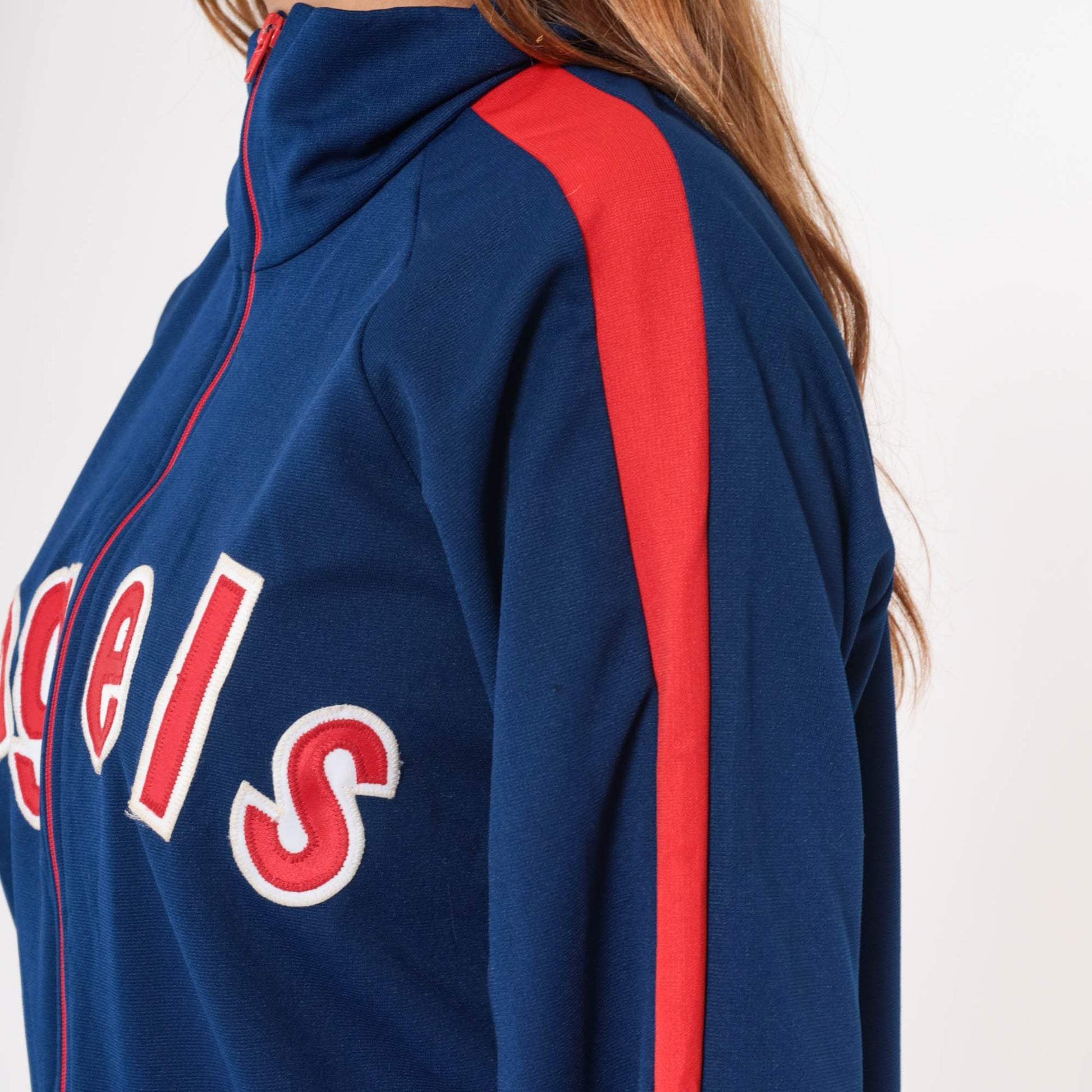 80s Los Angeles Angels Baseball Jacket Dark Blue Red Stripe Wool Blend Small
