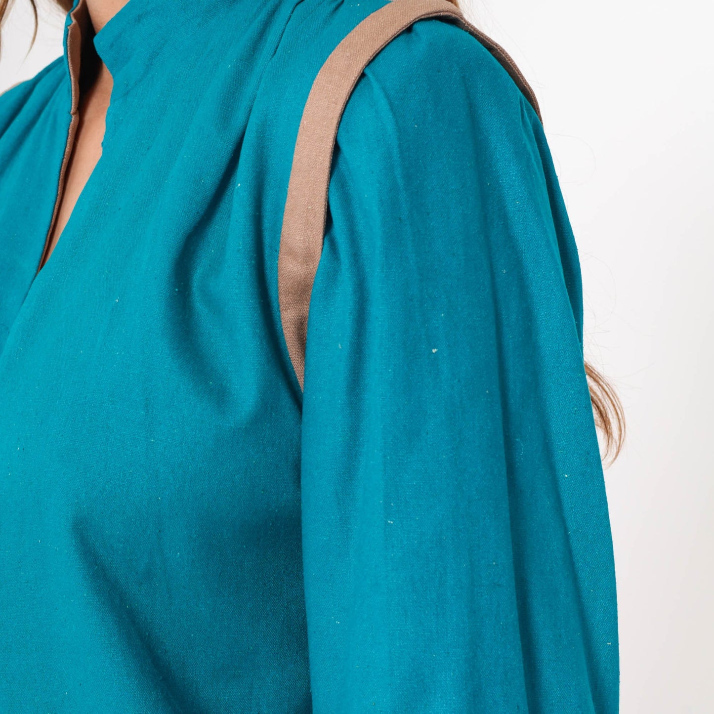 80s Teal Silk Noil Jacket Puff Sleeve Mandarin Collar Open Front Small