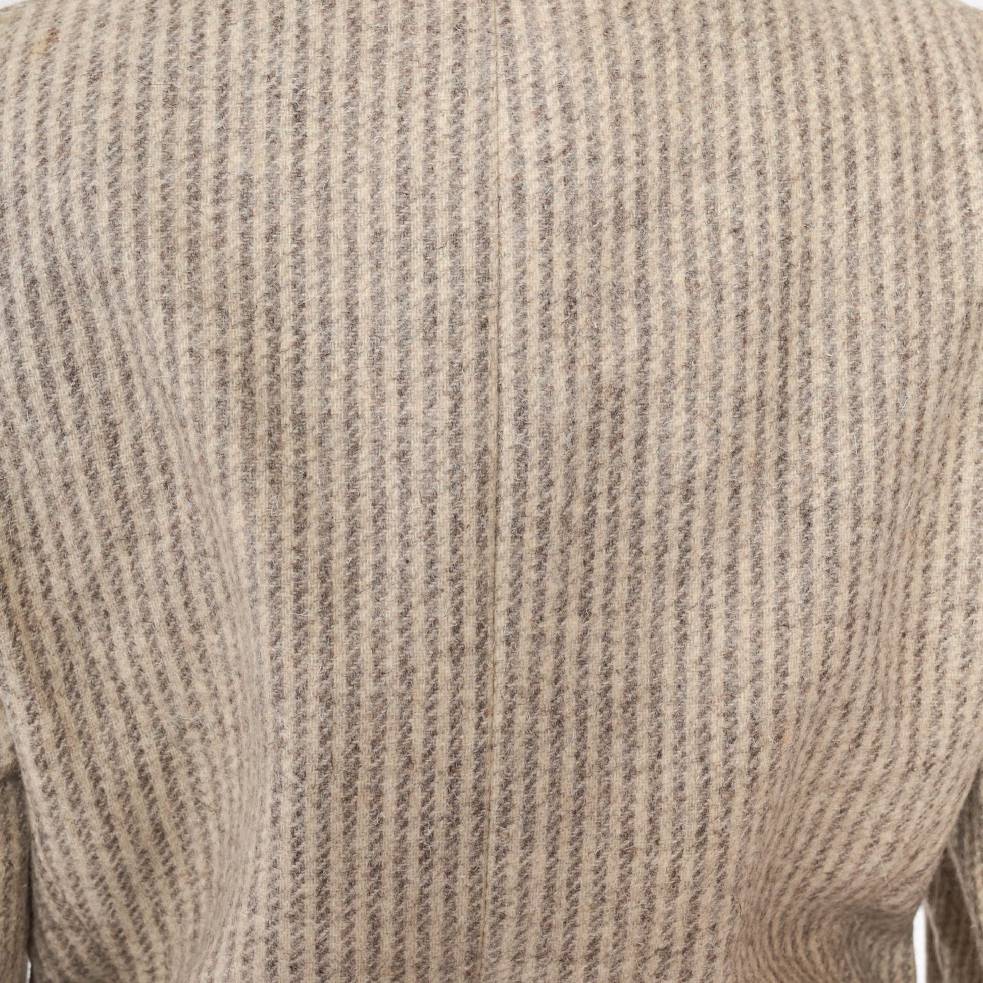 80s Striped Wool Blend Blazer Grey Beige Tailored Button-Up Small