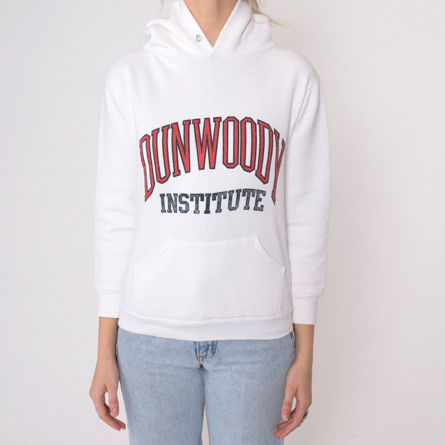 80s Dunwoody Institute Minneapolis Hooded Sweatshirt White College XXS