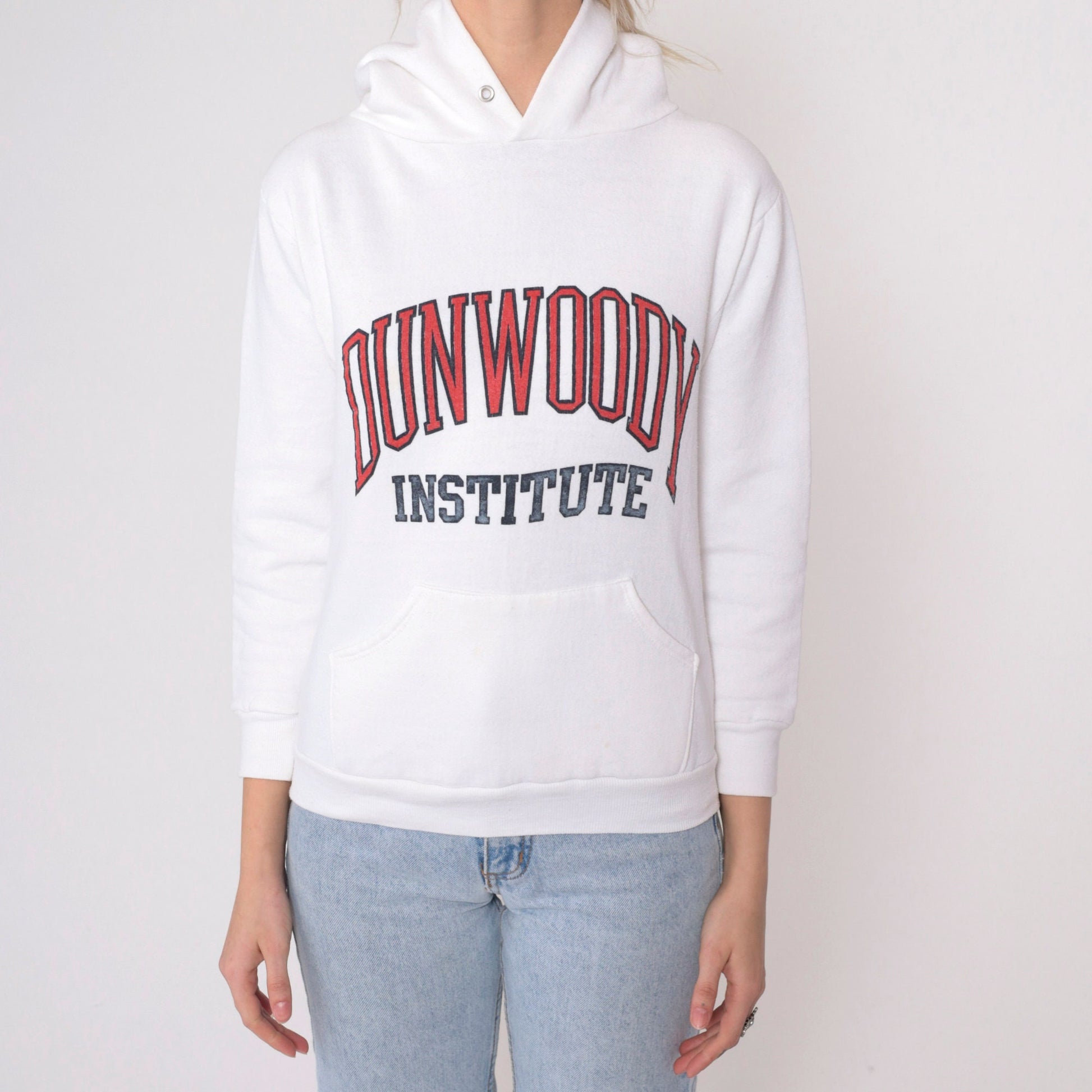 80s Dunwoody Institute Minneapolis Hooded Sweatshirt White College XXS