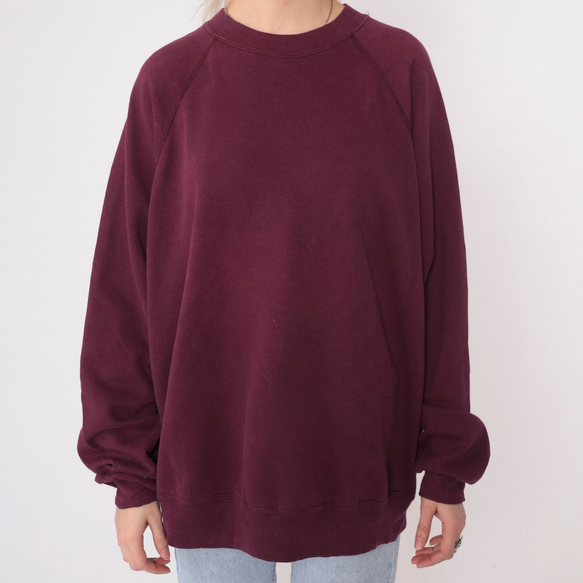 90s Hanes Plum Crewneck Sweatshirt Raglan Sleeve Distressed Extra Large XXL